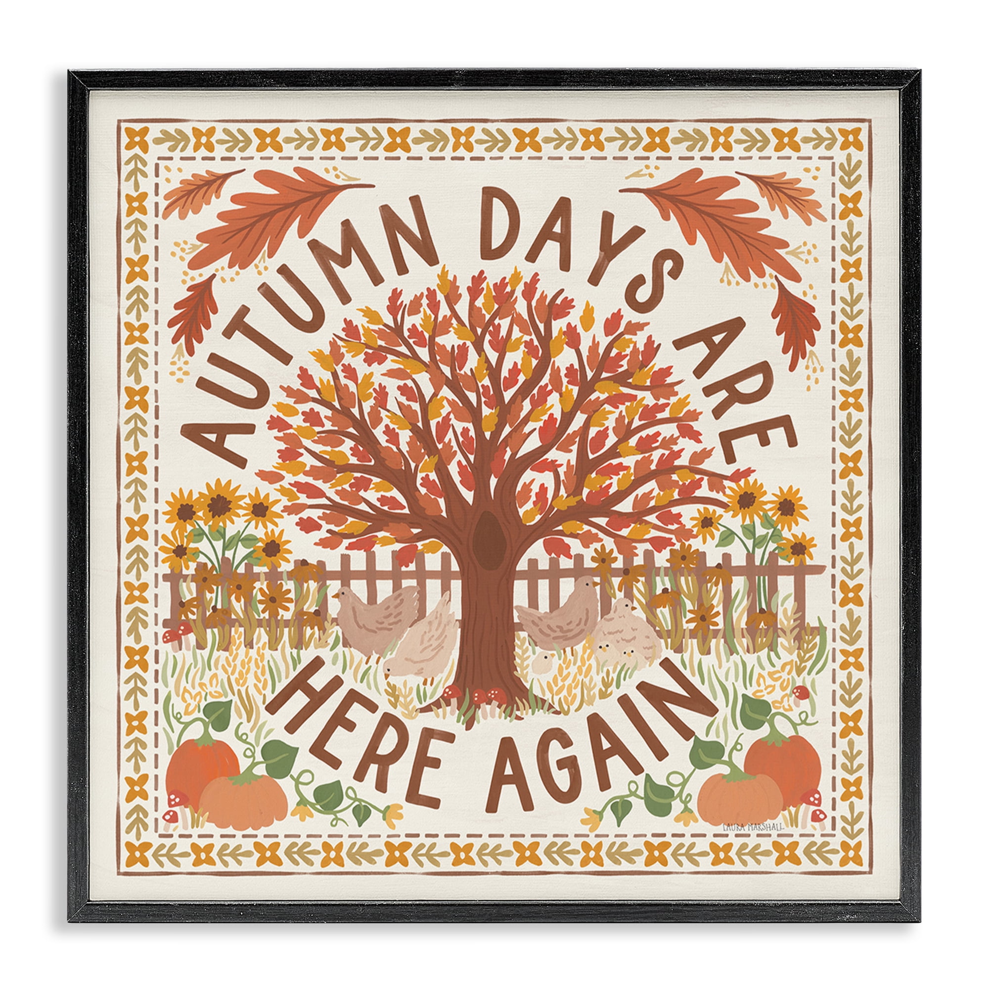 Stupell Industries Autumn Days Here Again Landscape Painting Black Framed Art Print Wall Art, 12 x 12