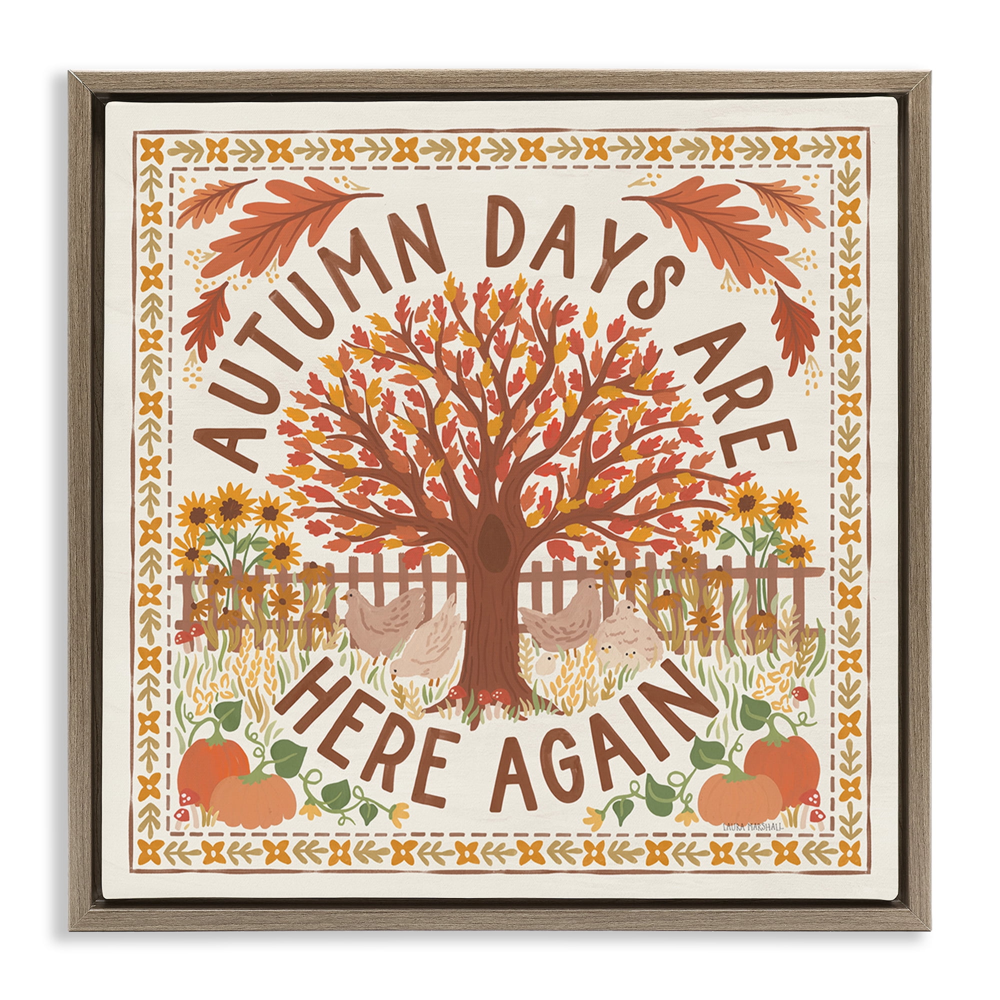 Stupell Industries Autumn Days Here Again Landscape Painting Brown Floater Framed Art Print Wall Art, 18 x 18