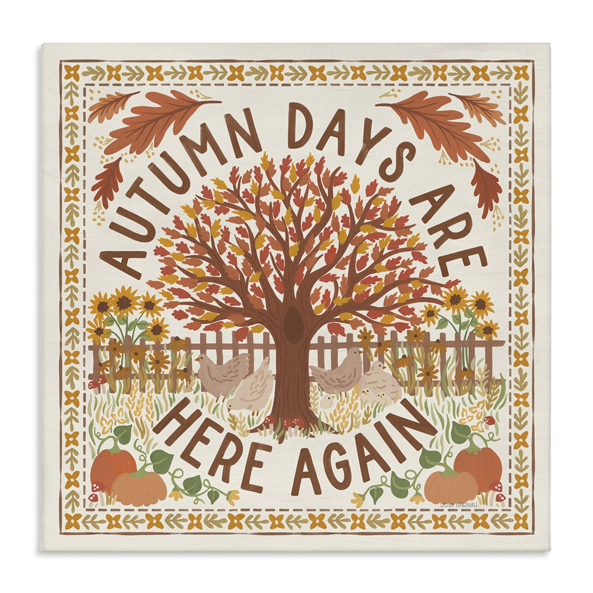 Stupell Industries Autumn Days Here Again Landscape Painting Gallery Wrapped Canvas Art Print Wall Art, 17 x 17