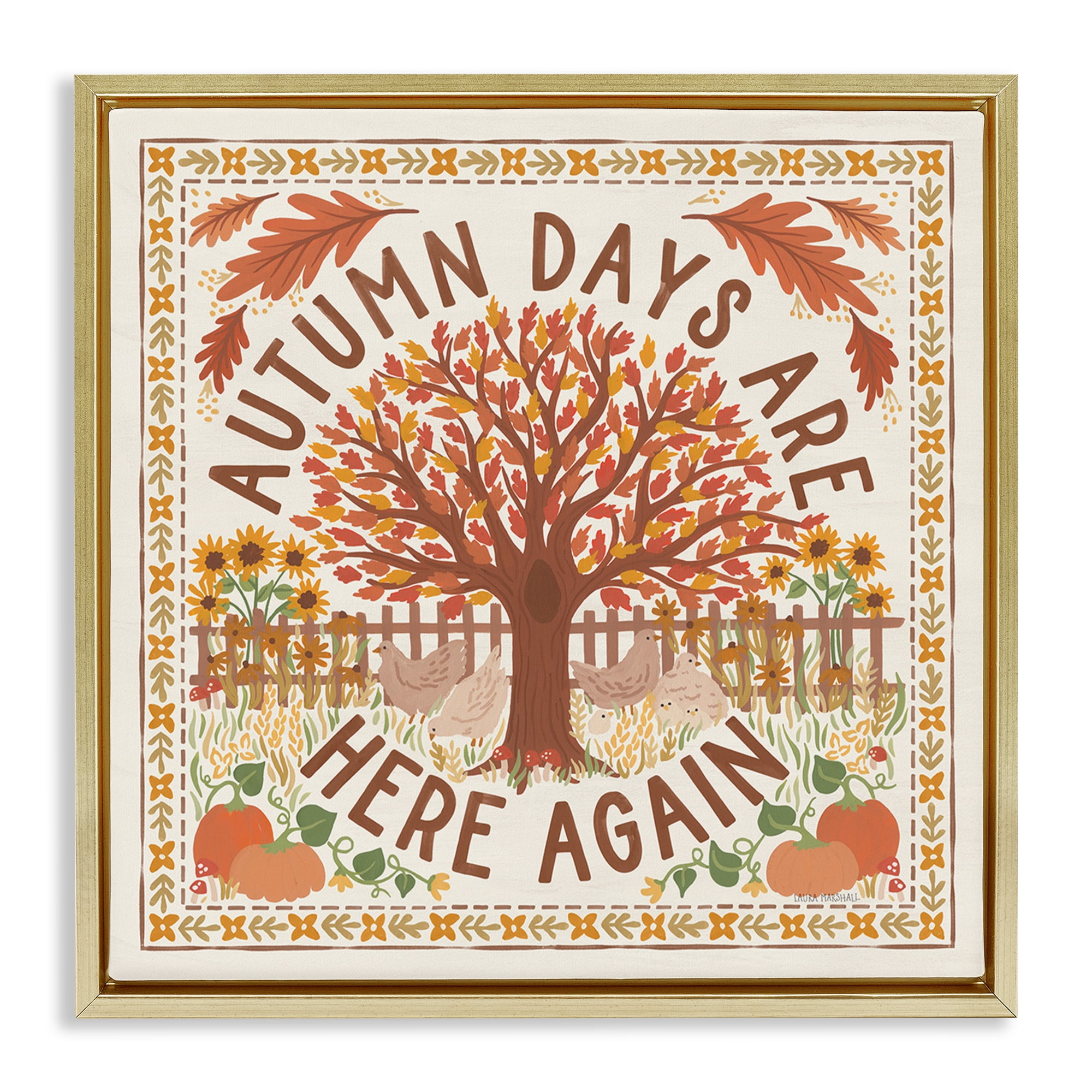 Stupell Industries Autumn Days Here Again Landscape Painting Gold Floater Framed Art Print Wall Art, 25 x 25