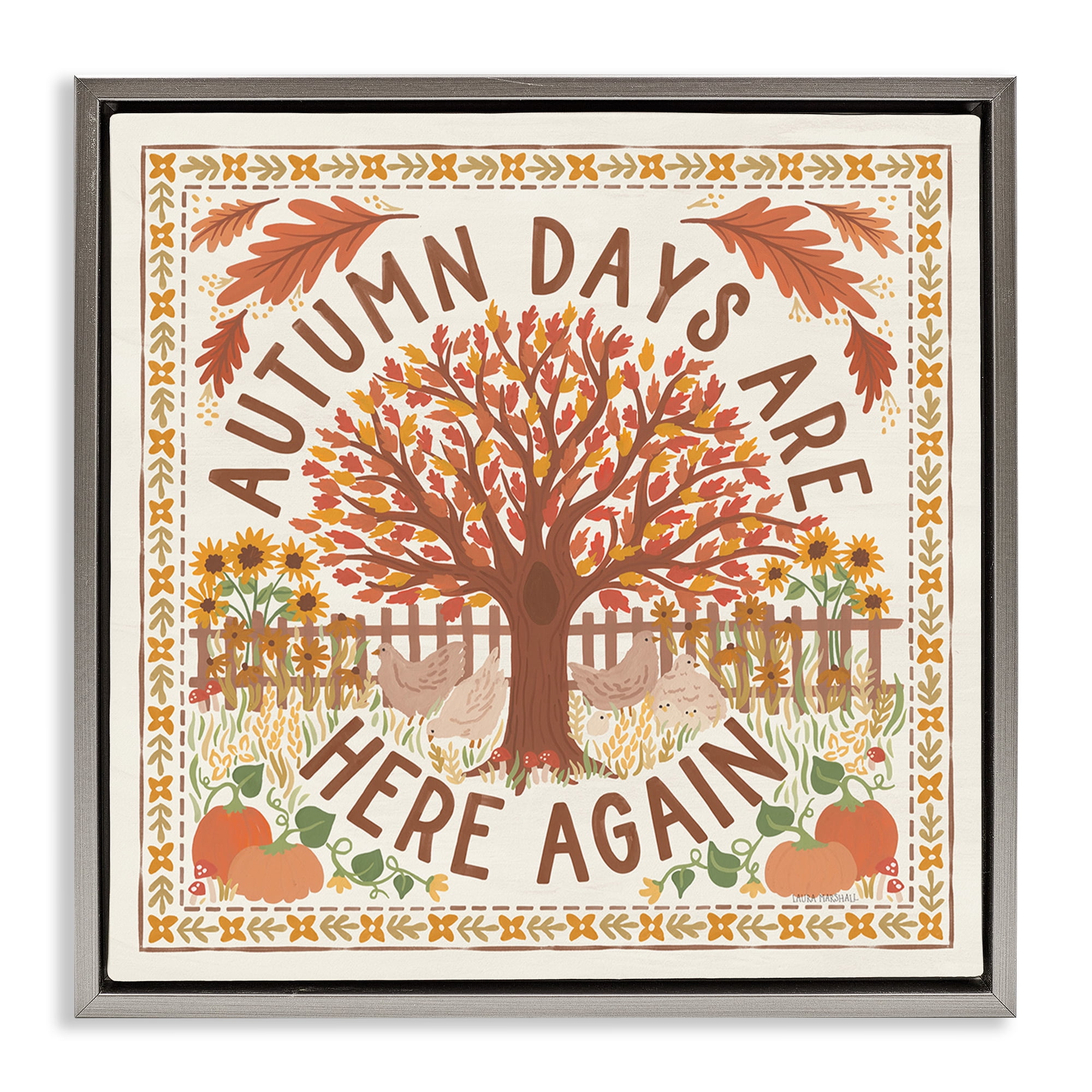 Stupell Industries Autumn Days Here Again Landscape Painting Gray Floater Framed Art Print Wall Art, 25 x 25