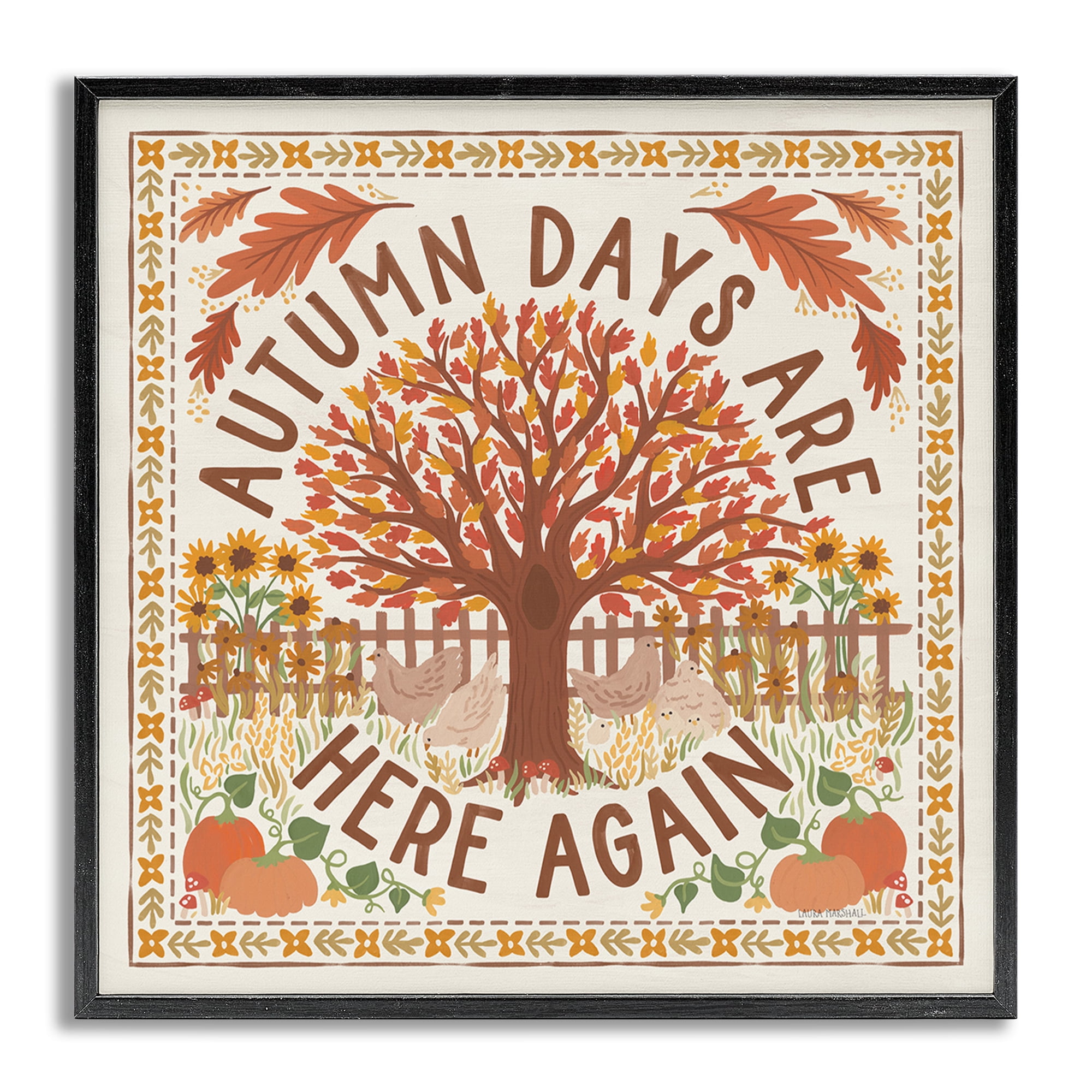 Stupell Industries Autumn Days Here Again Landscape Painting Gray Framed Art Print Wall Art, 17 x 17