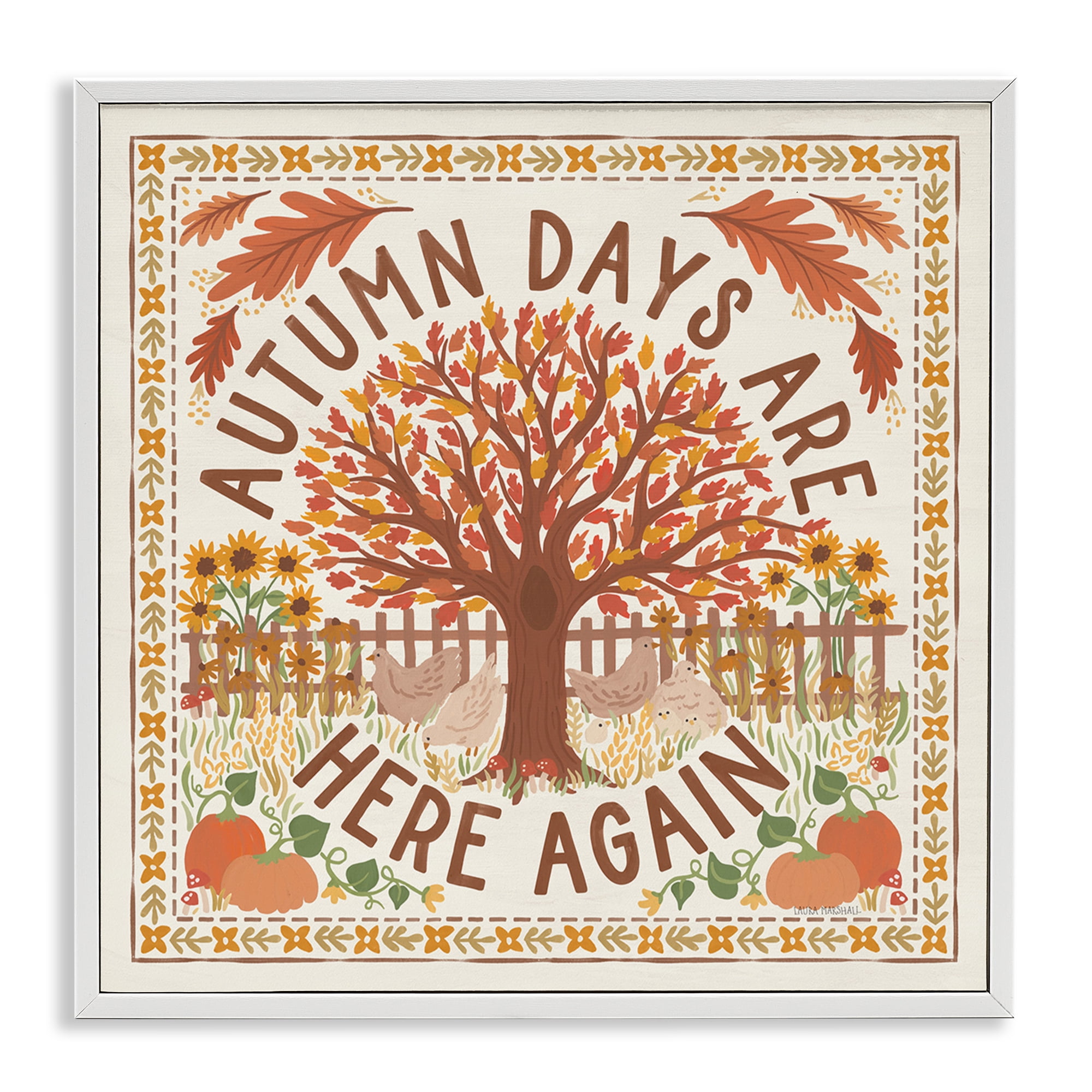 Stupell Industries Autumn Days Here Again Landscape Painting White Framed Art Print Wall Art, 12 x 12