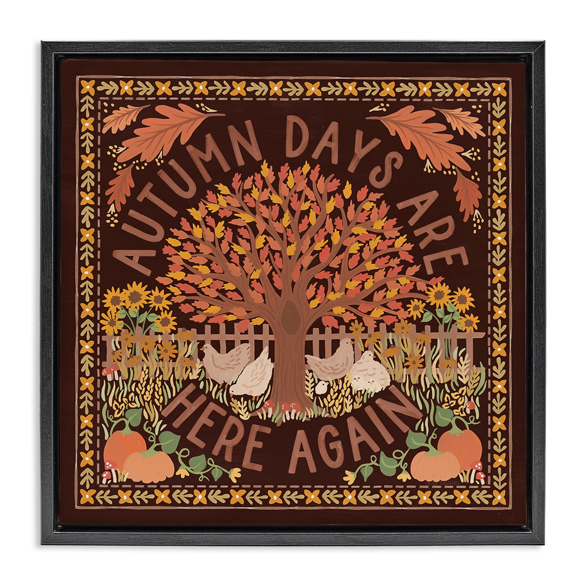 Stupell Industries Autumn Days on Brown Landscape Painting Black Floater Framed Art Print Wall Art, 25 x 25