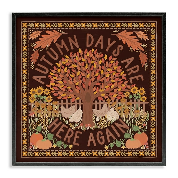 Stupell Industries Autumn Days on Brown Landscape Painting Black Framed Art Print Wall Art, 12 x 12