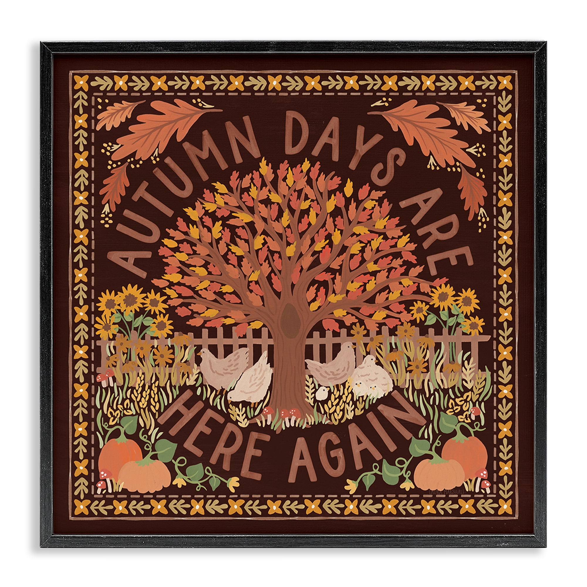 Stupell Industries Autumn Days on Brown Landscape Painting Black Framed Art Print Wall Art, 24 x 24