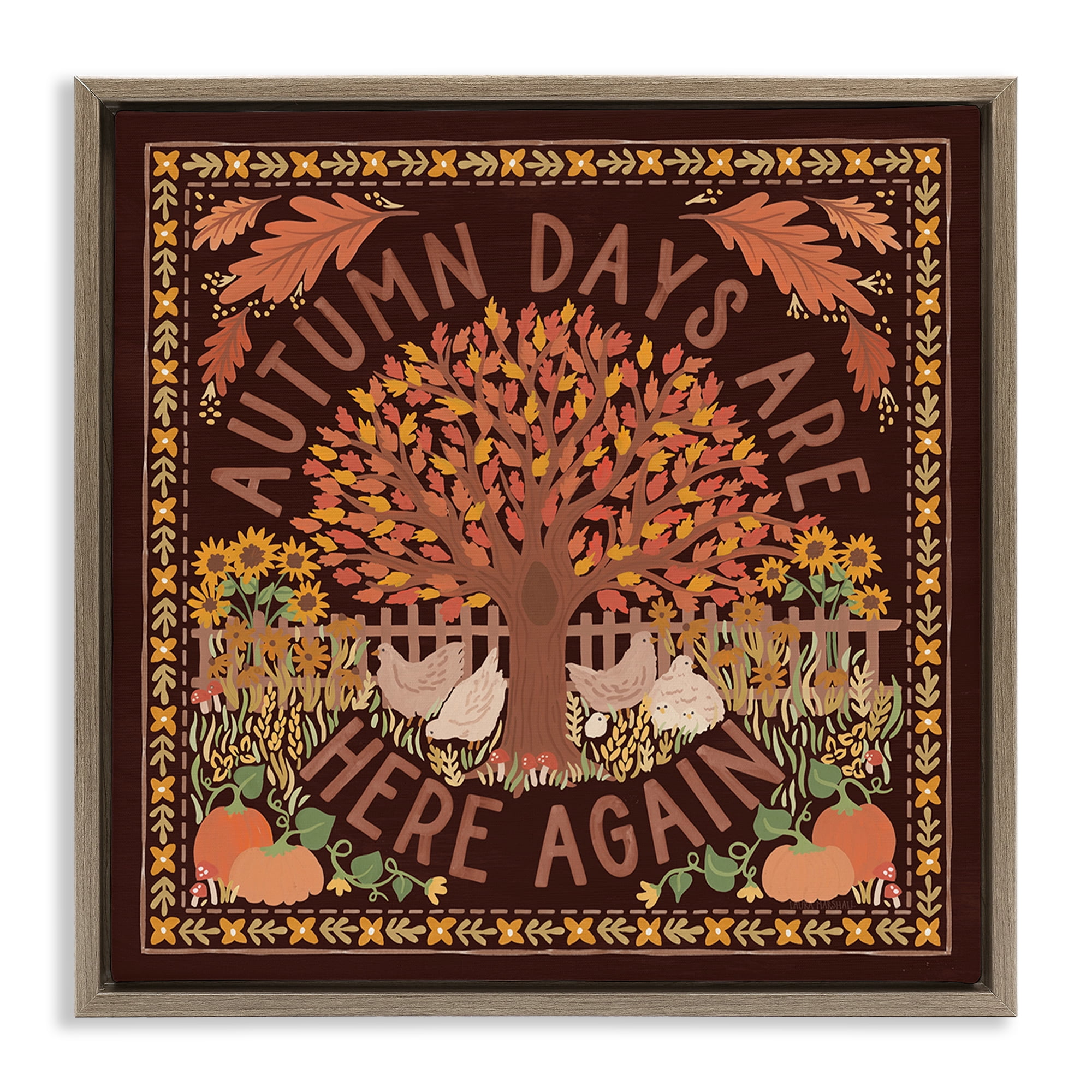 Stupell Industries Autumn Days on Brown Landscape Painting Brown Floater Framed Art Print Wall Art, 18 x 18