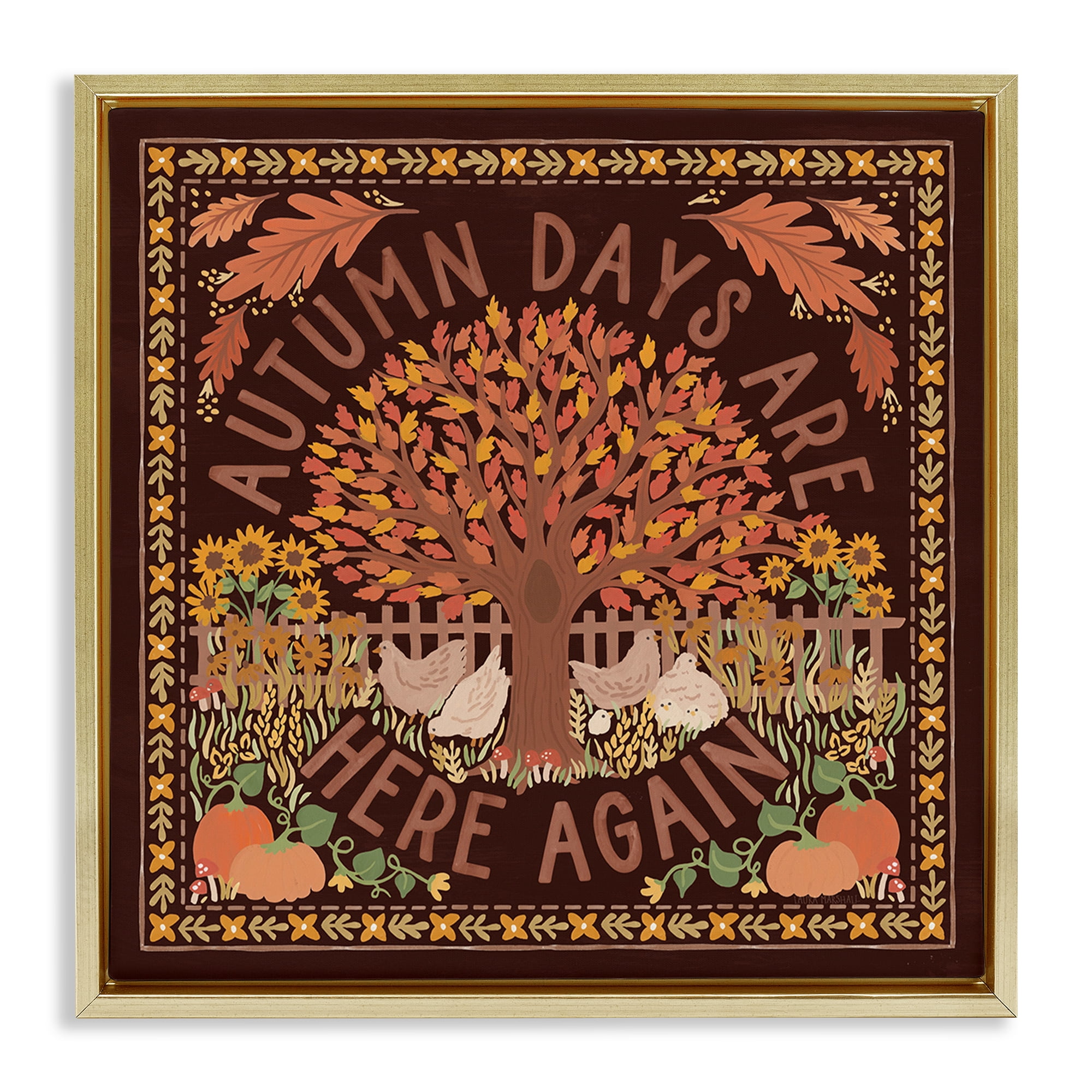 Stupell Industries Autumn Days on Brown Landscape Painting Gold Floater Framed Art Print Wall Art, 25 x 25