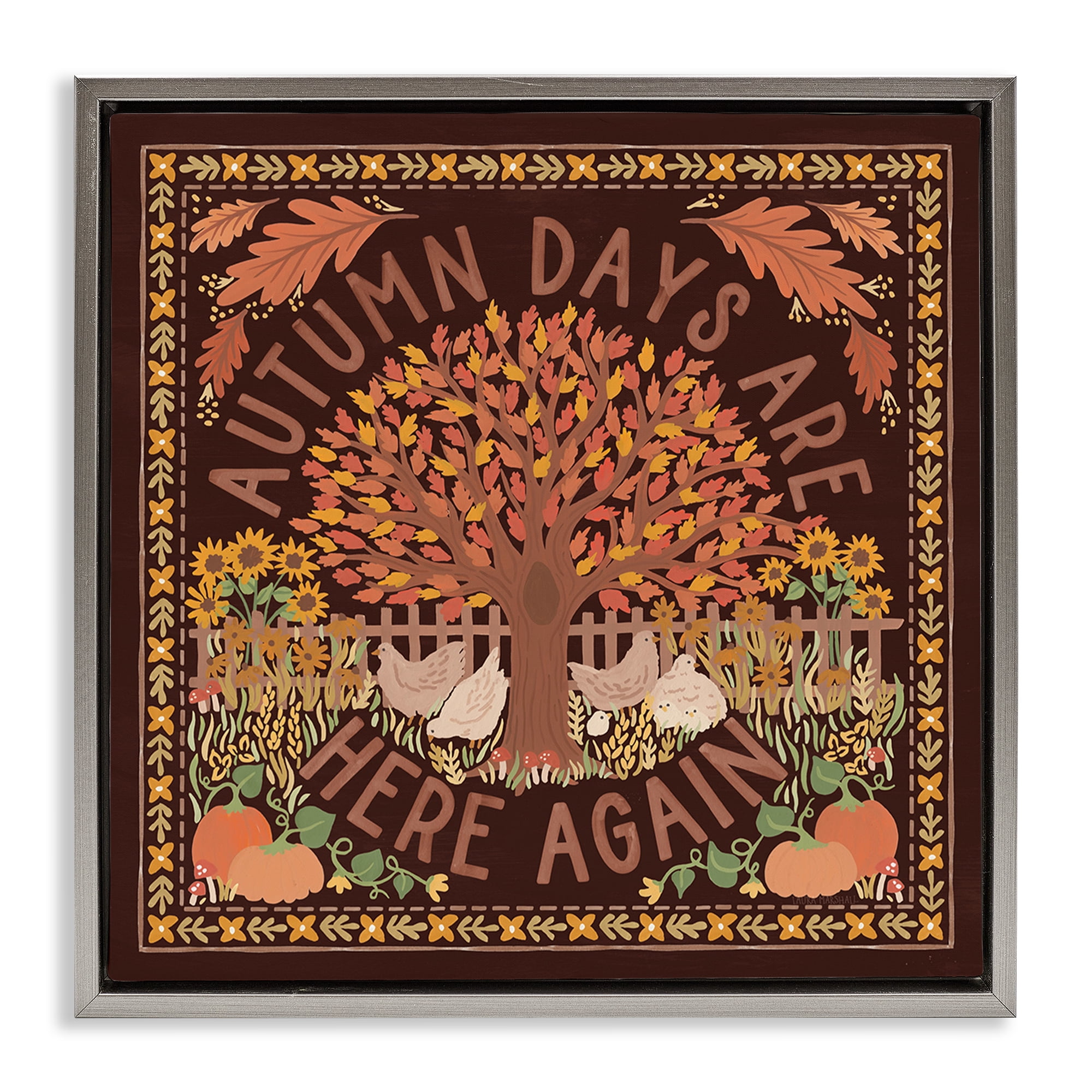 Stupell Industries Autumn Days on Brown Landscape Painting Gray Floater Framed Art Print Wall Art, 25 x 25
