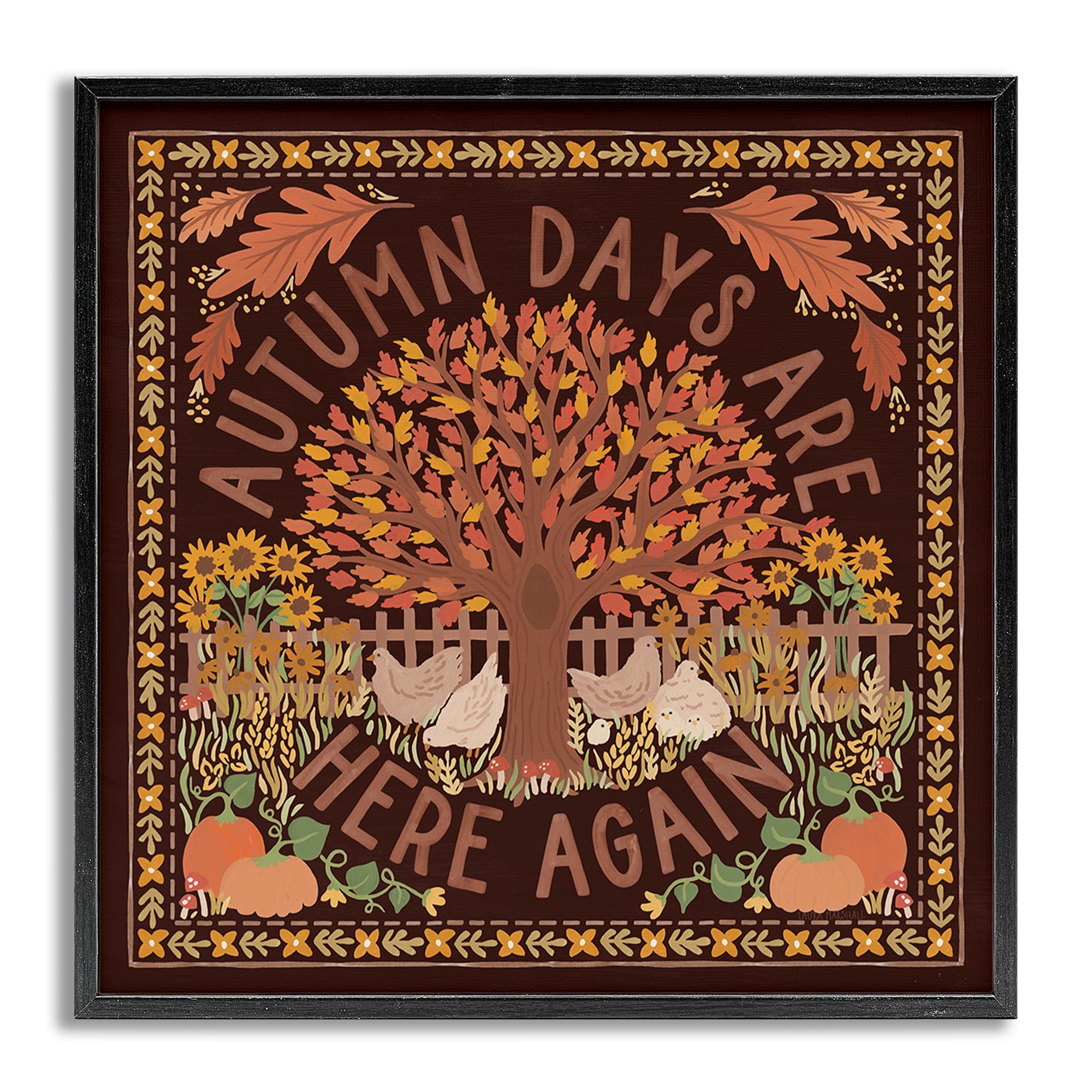 Stupell Industries Autumn Days on Brown Landscape Painting Gray Framed Art Print Wall Art, 24 x 24