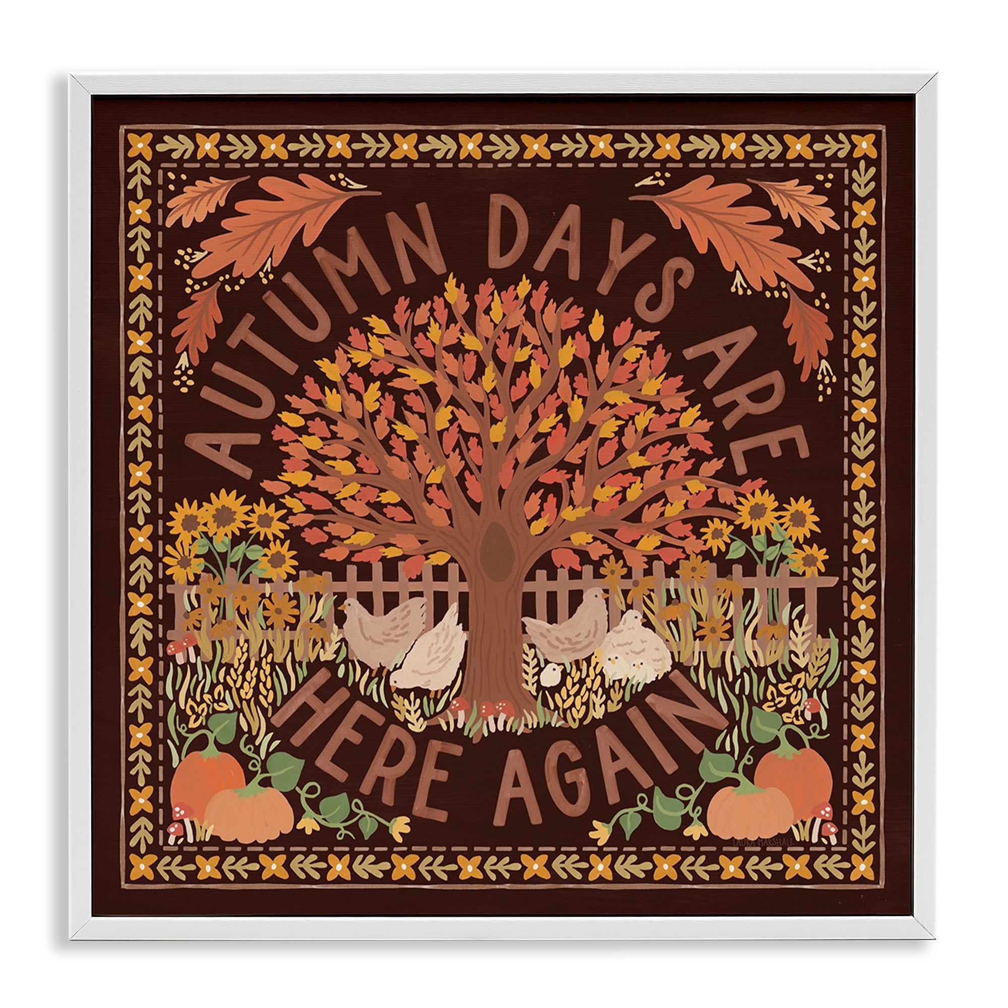 Stupell Industries Autumn Days on Brown Landscape Painting White Framed Art Print Wall Art, 12 x 12