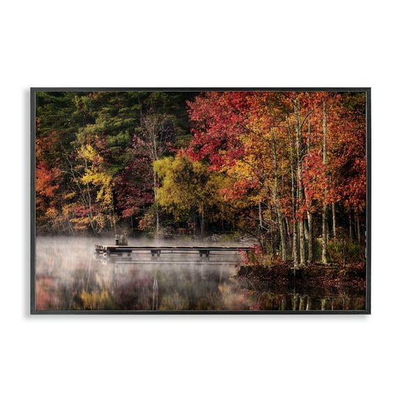 Stupell Industries Autumn Dock Landscape Landscape & Nature Photography Black Framed Art Print Wall Art, 18 x 12