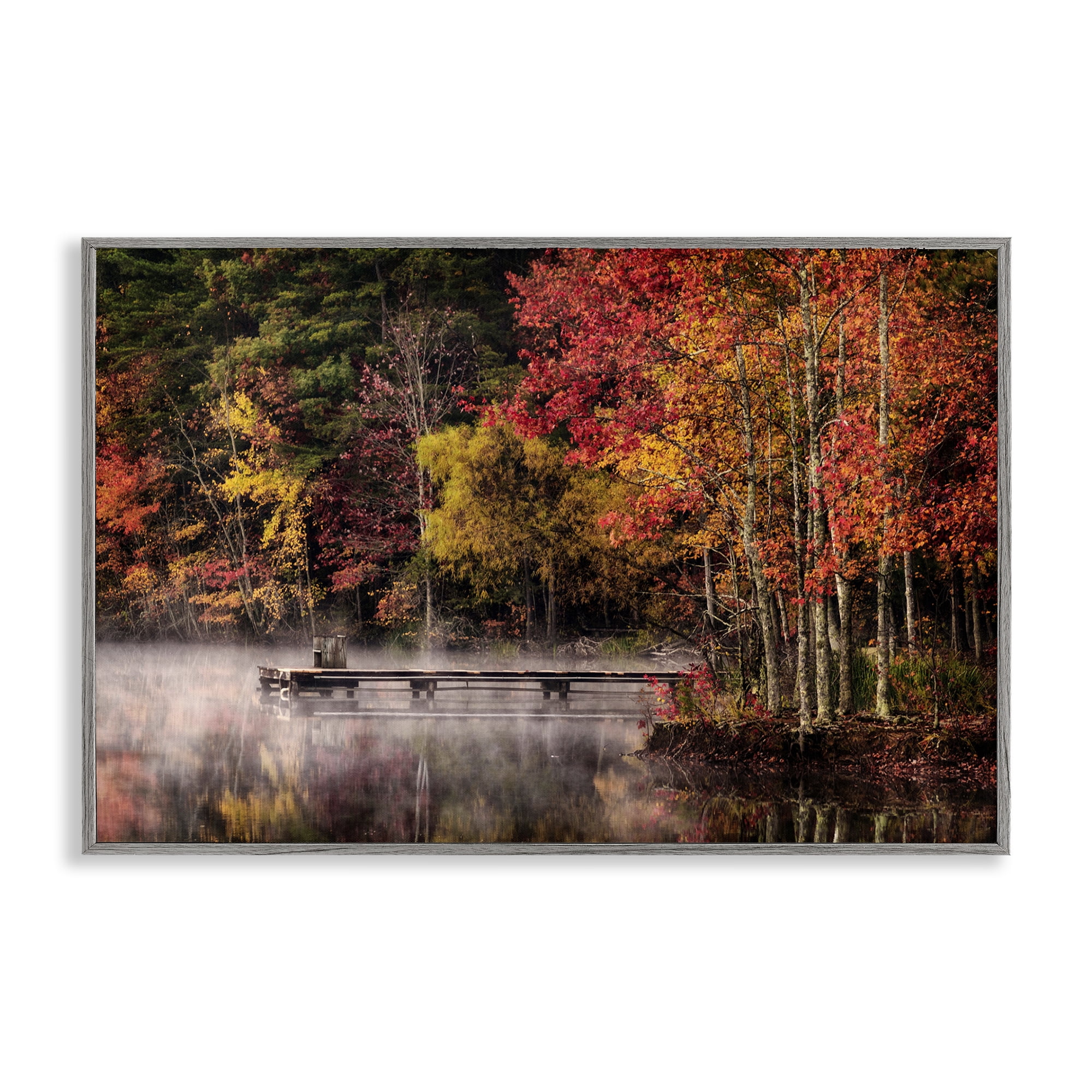 Stupell Industries Autumn Dock Landscape Landscape & Nature Photography Gray Framed Art Print Wall Art, 18 x 12