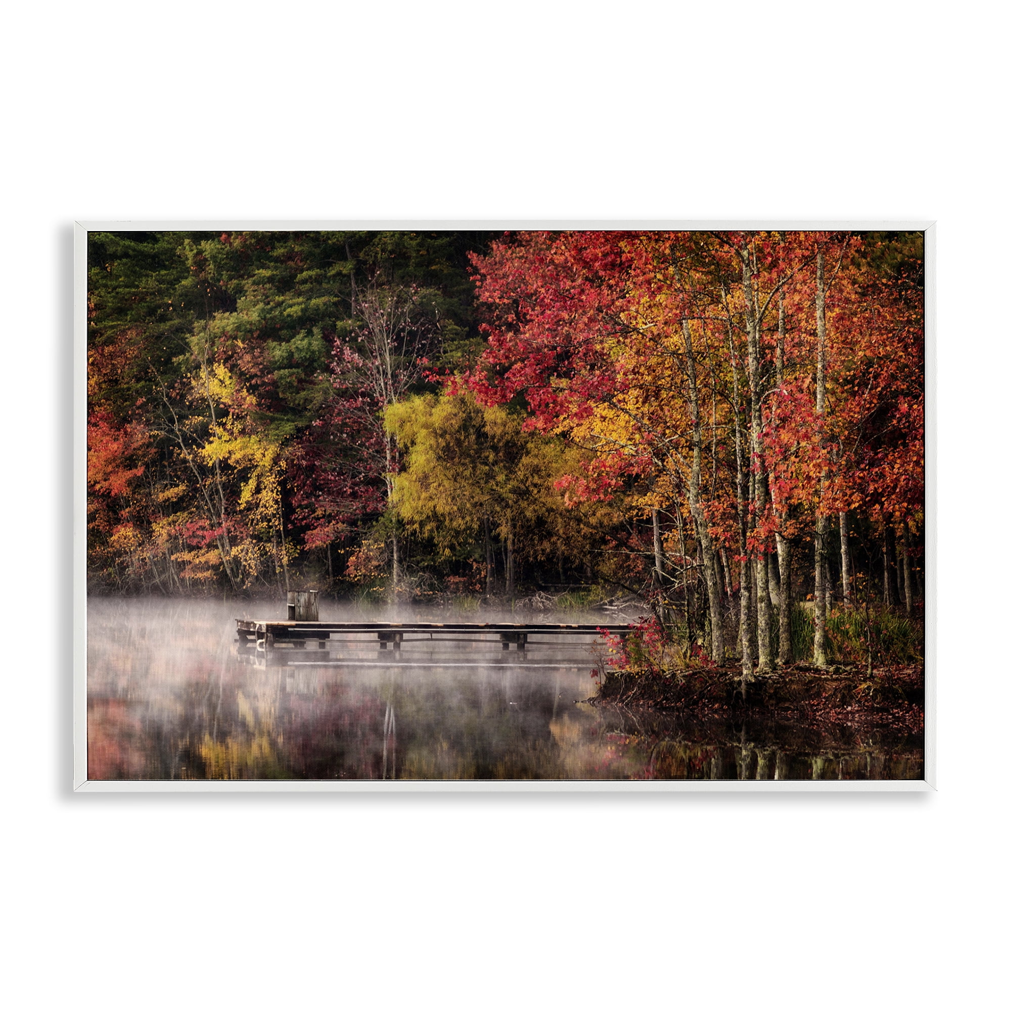 Stupell Industries Autumn Dock Landscape Landscape & Nature Photography White Framed Art Print Wall Art, 24 x 16