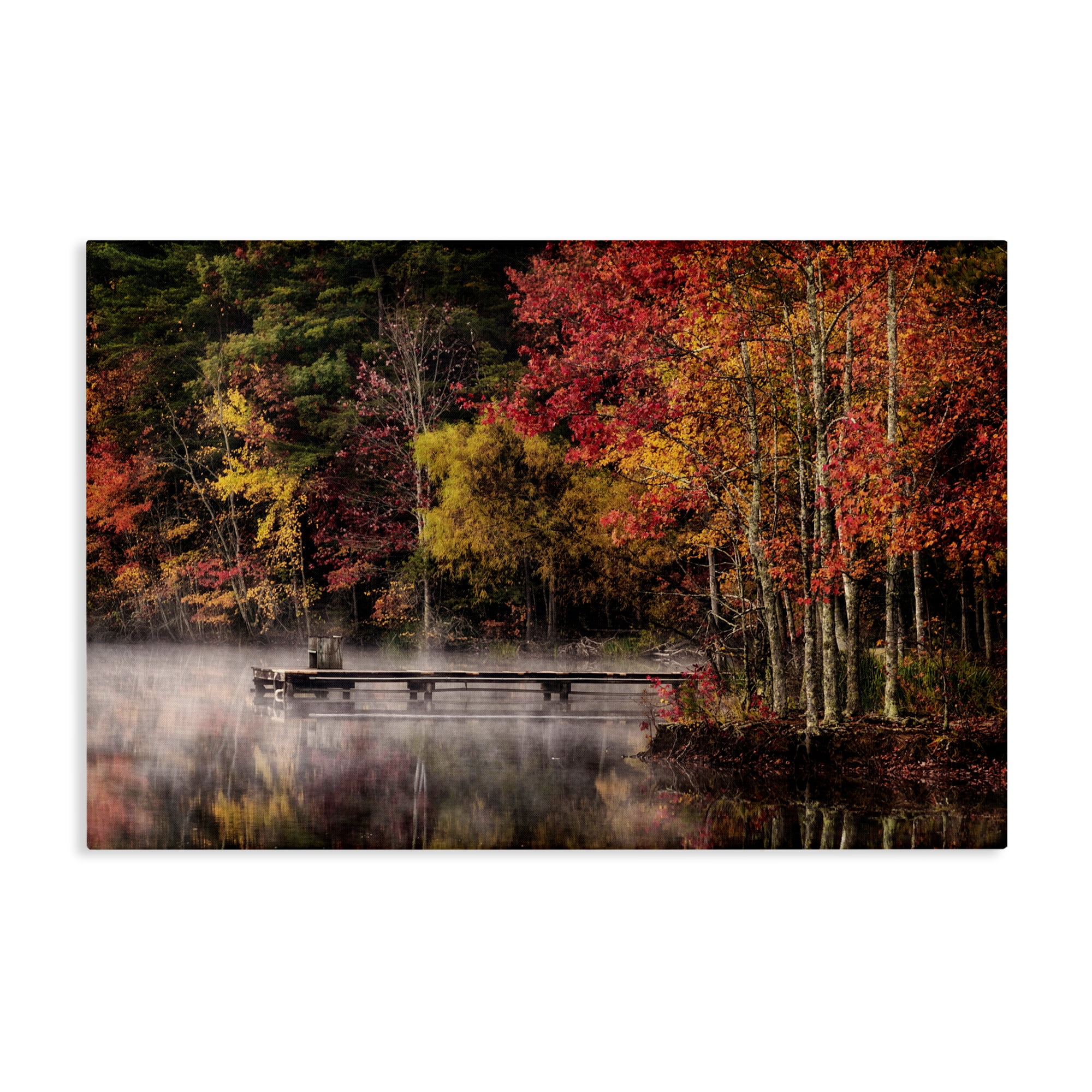 Stupell Industries Autumn Dock Landscape Landscape & Nature Photography Wrapped Canvas Art Print Wall Art, 36 x 24