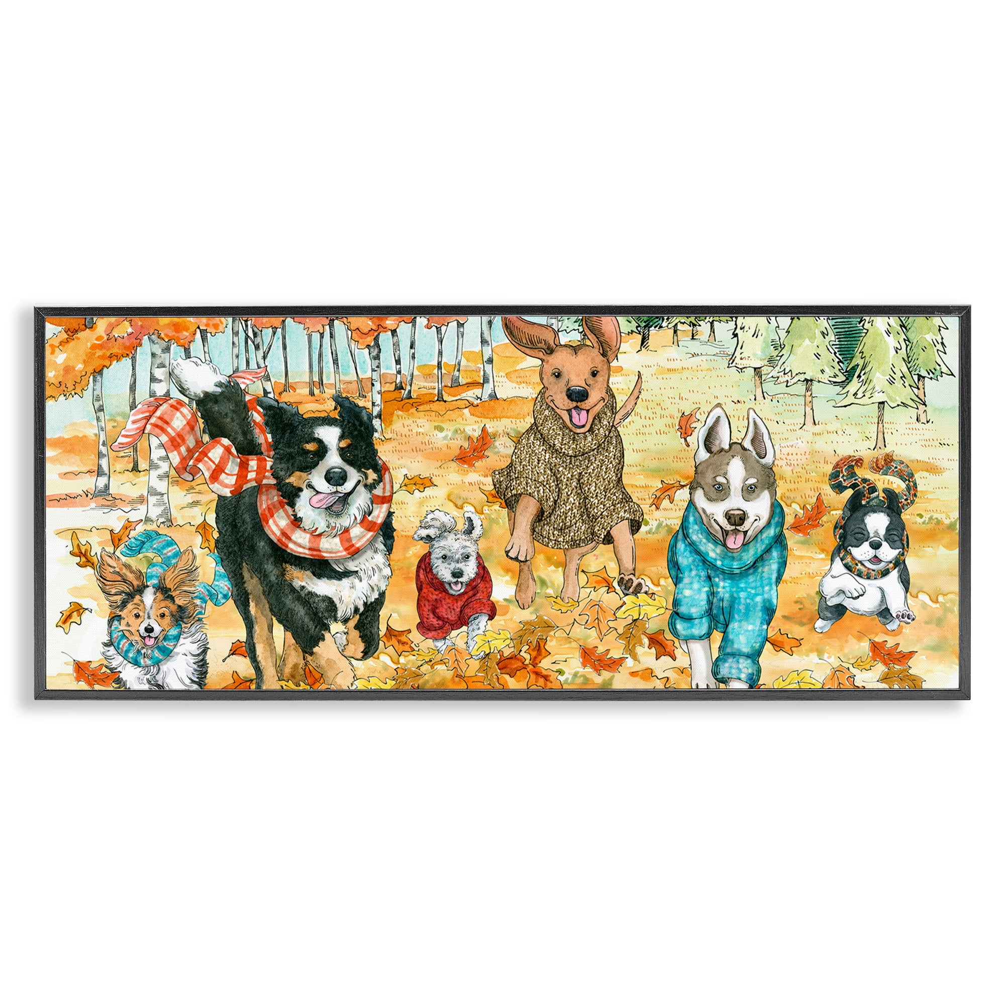 Stupell Industries Autumn Dog Park Animals Running Animals & Insects Painting Black Framed Art Print Wall Art, 24 x 10