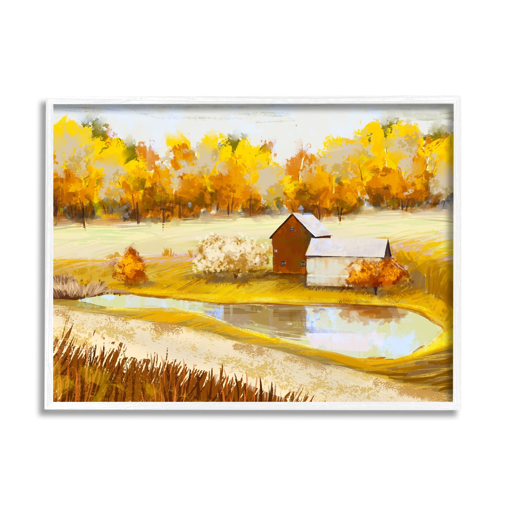 Stupell Industries Autumn Farm Pond Landscape Fall Foliage Countryside, 14 x 11,Design by Ziwei Li