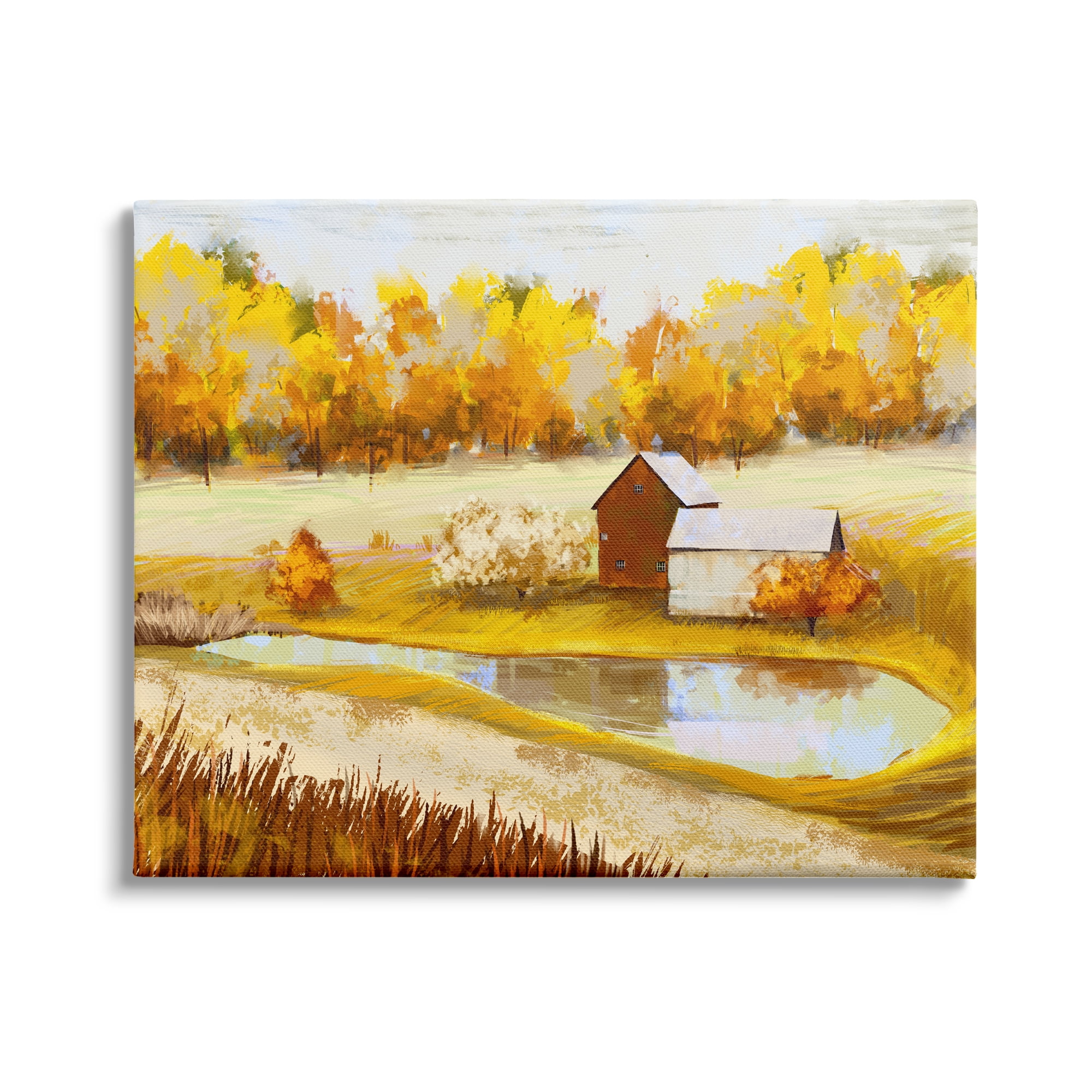 Stupell Industries Autumn Farm Pond Landscape Fall Foliage Countryside, 30 x 24,Design by Ziwei Li