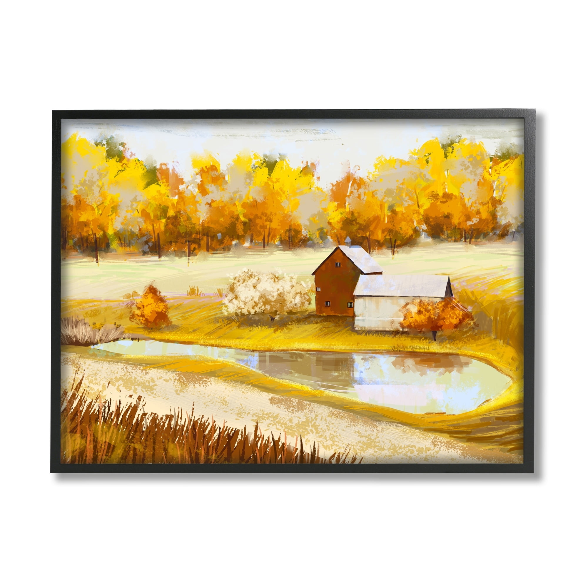 Stupell Industries Autumn Farm Pond Landscape Fall Foliage Countryside, 30 x 24,Design by Ziwei Li