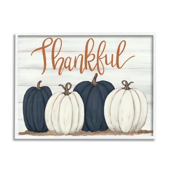 Stupell Industries Autumn Farm Pumpkin Harvest with Thankful Phrase Graphic Art Framed Art Print Wall Art, 30x24, By Sarah Baker