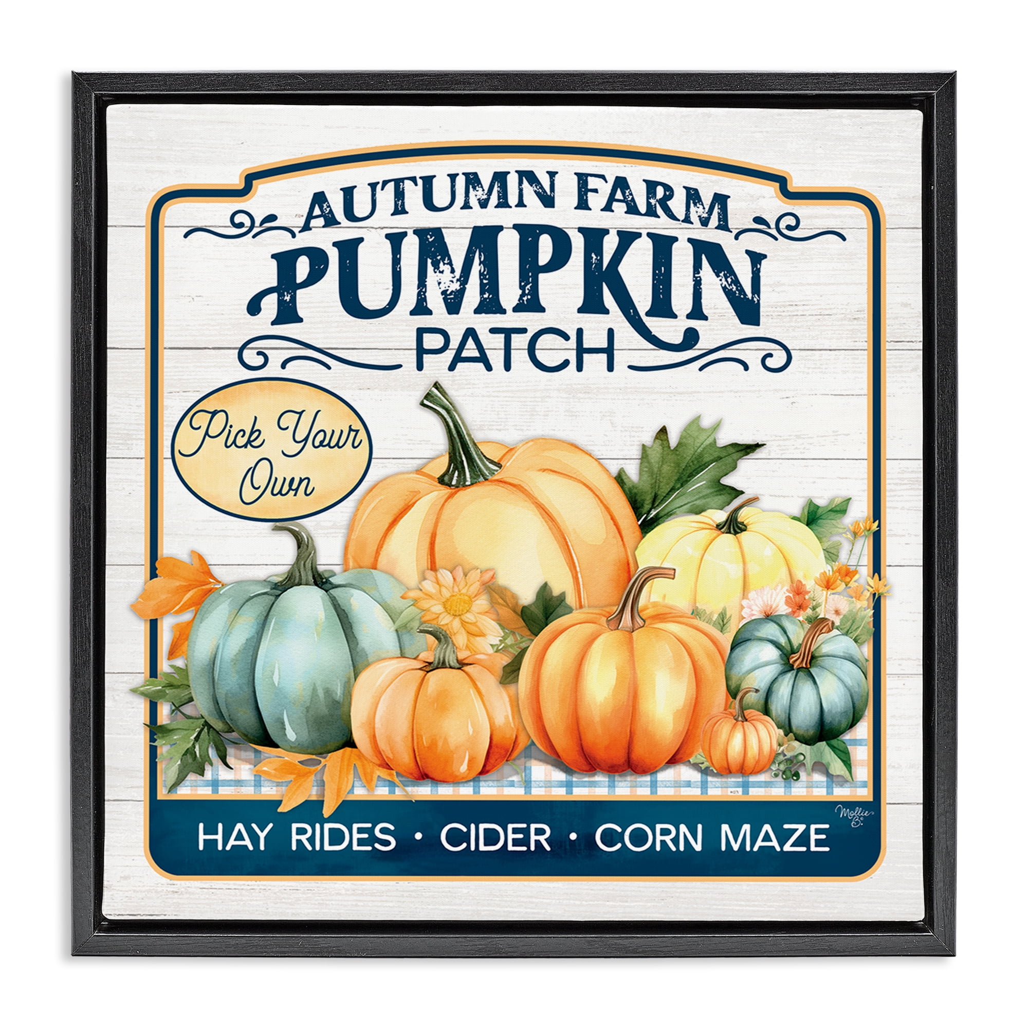 Stupell Industries Autumn Farm Pumpkin Patch Text & Numbers Painting Black Floater Framed Canvas Art Print Wall Art, 25 x 25