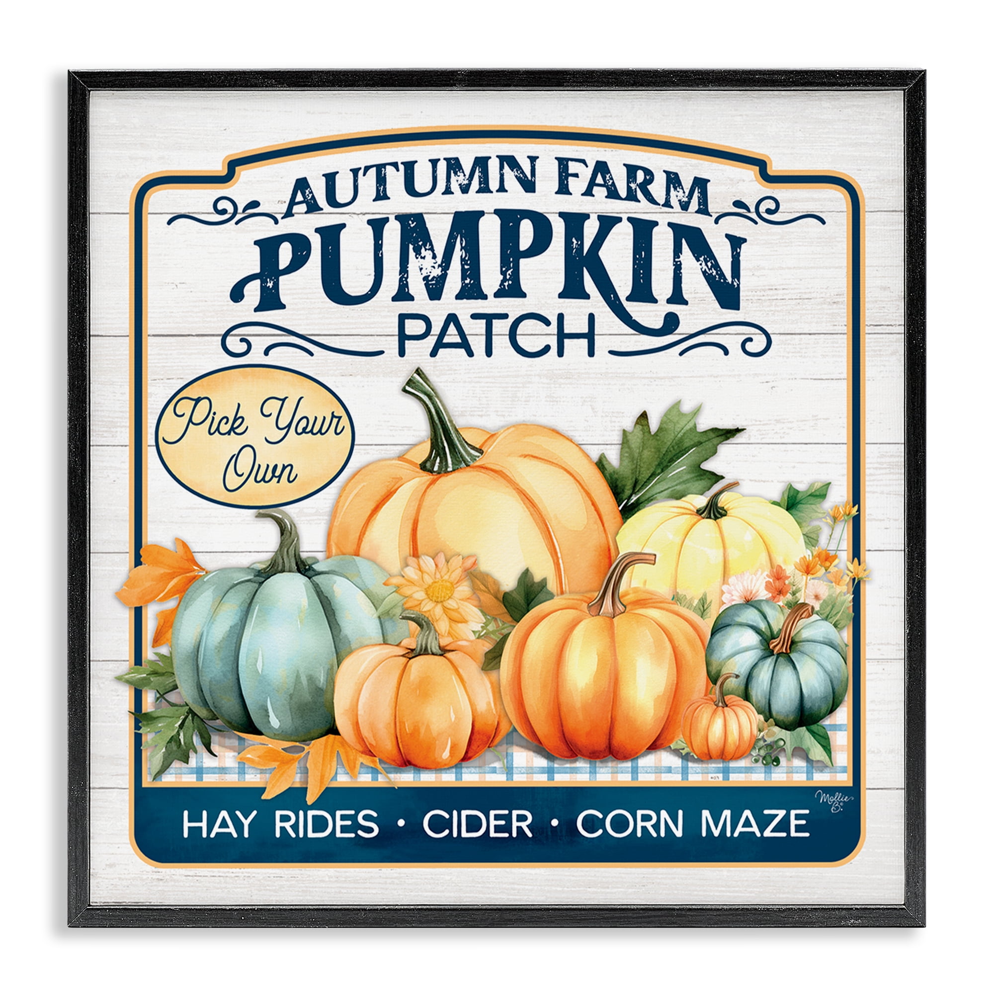 Stupell Industries Autumn Farm Pumpkin Patch Text & Numbers Painting Black Framed Art Print Wall Art, 17 x 17