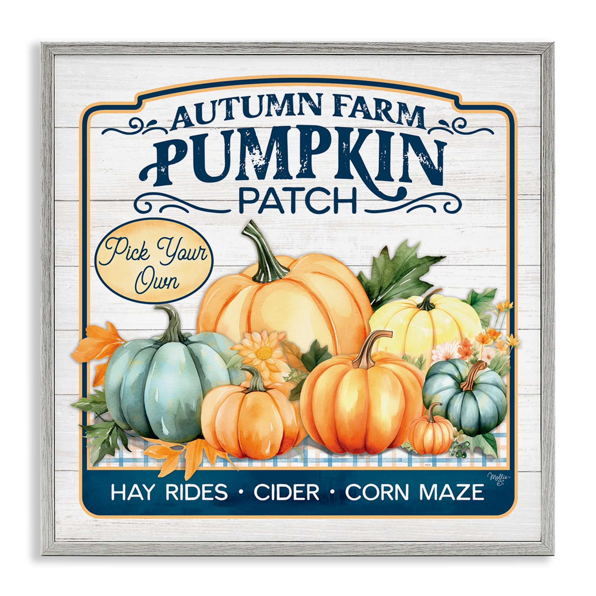 Stupell Industries Autumn Farm Pumpkin Patch Text & Numbers Painting Gray Framed Art Print Wall Art, 12 x 12