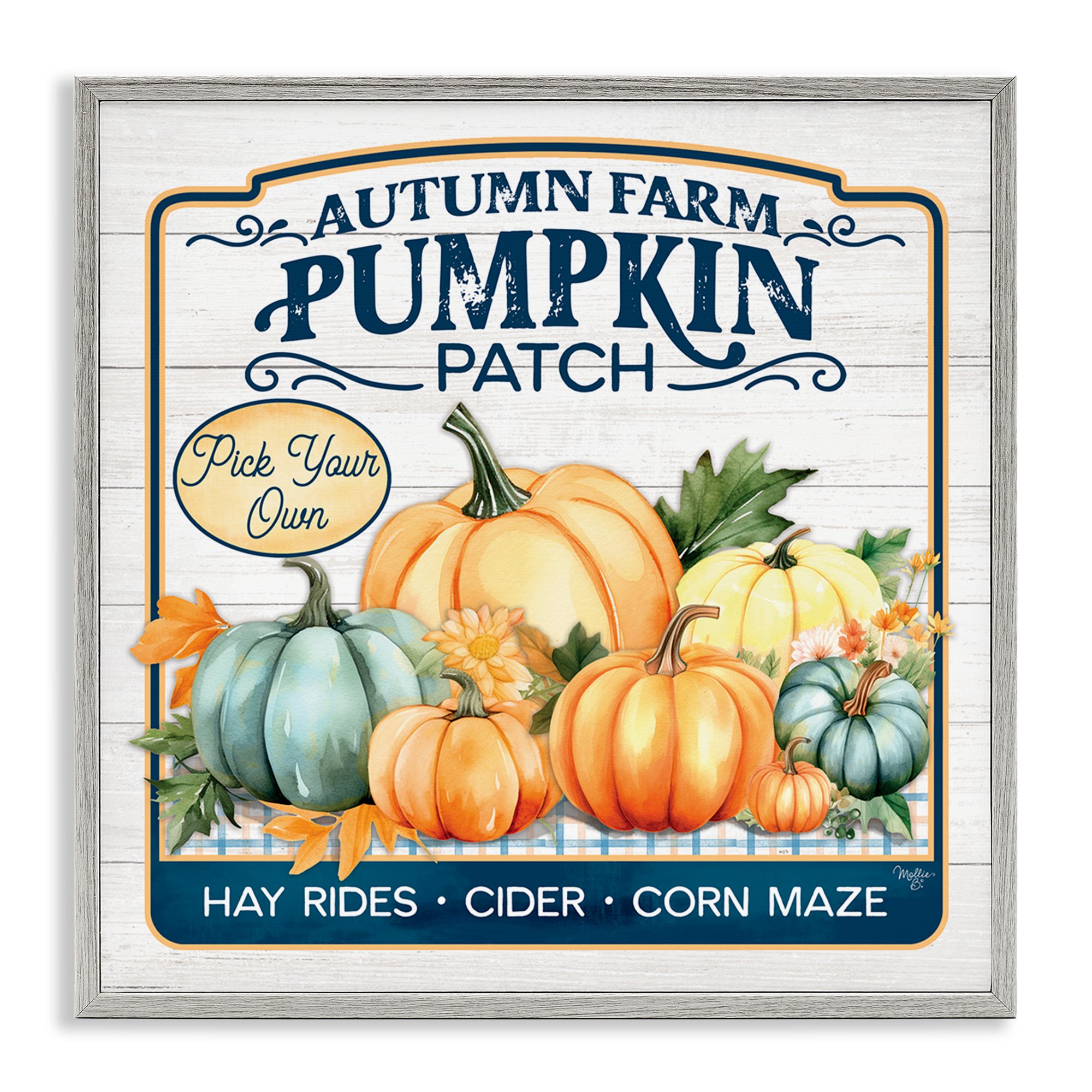 Stupell Industries Autumn Farm Pumpkin Patch Text & Numbers Painting Gray Framed Art Print Wall Art, 24 x 24