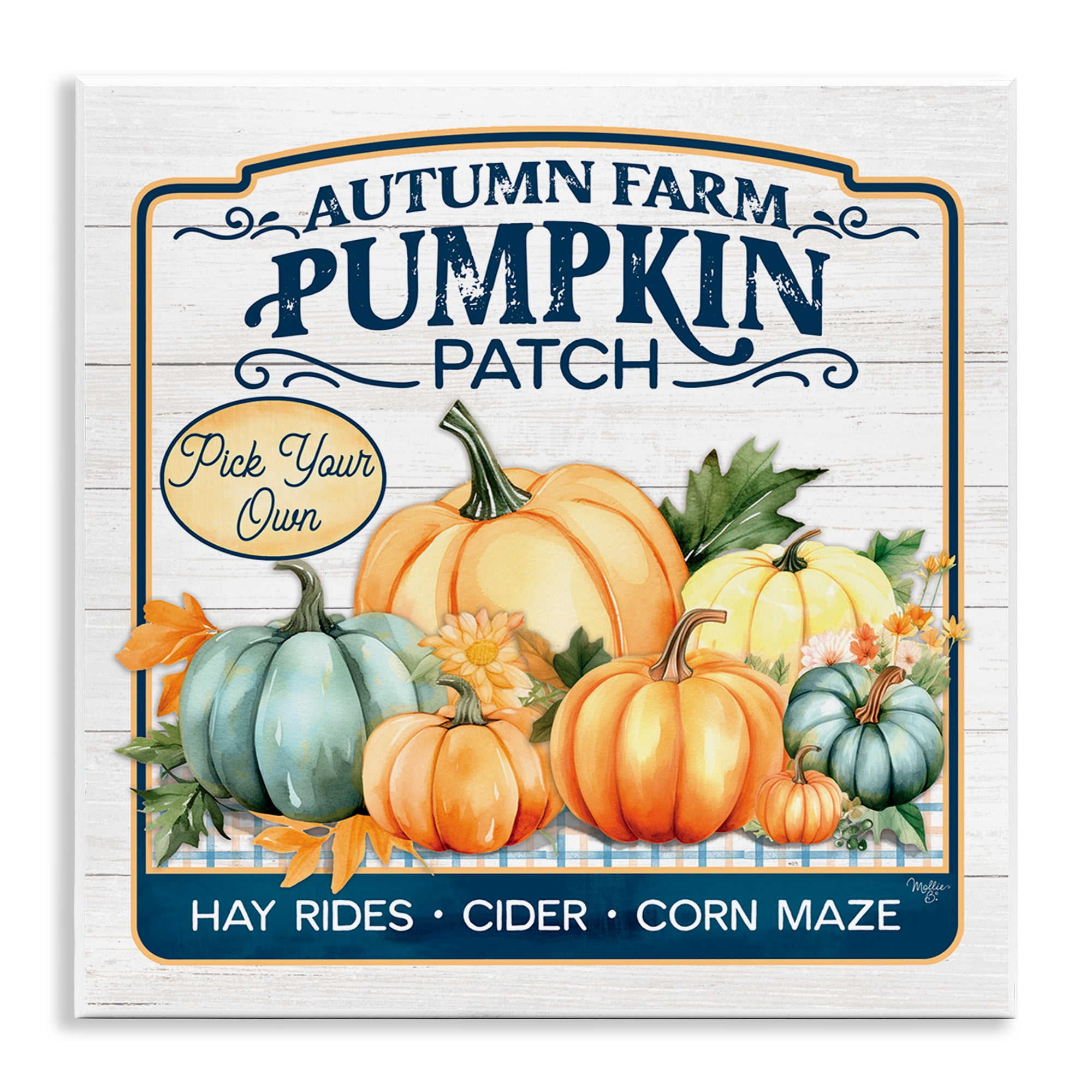 Stupell Industries Autumn Farm Pumpkin Patch Text & Numbers Painting Unframed Art Print Wall Art, 12 x 12