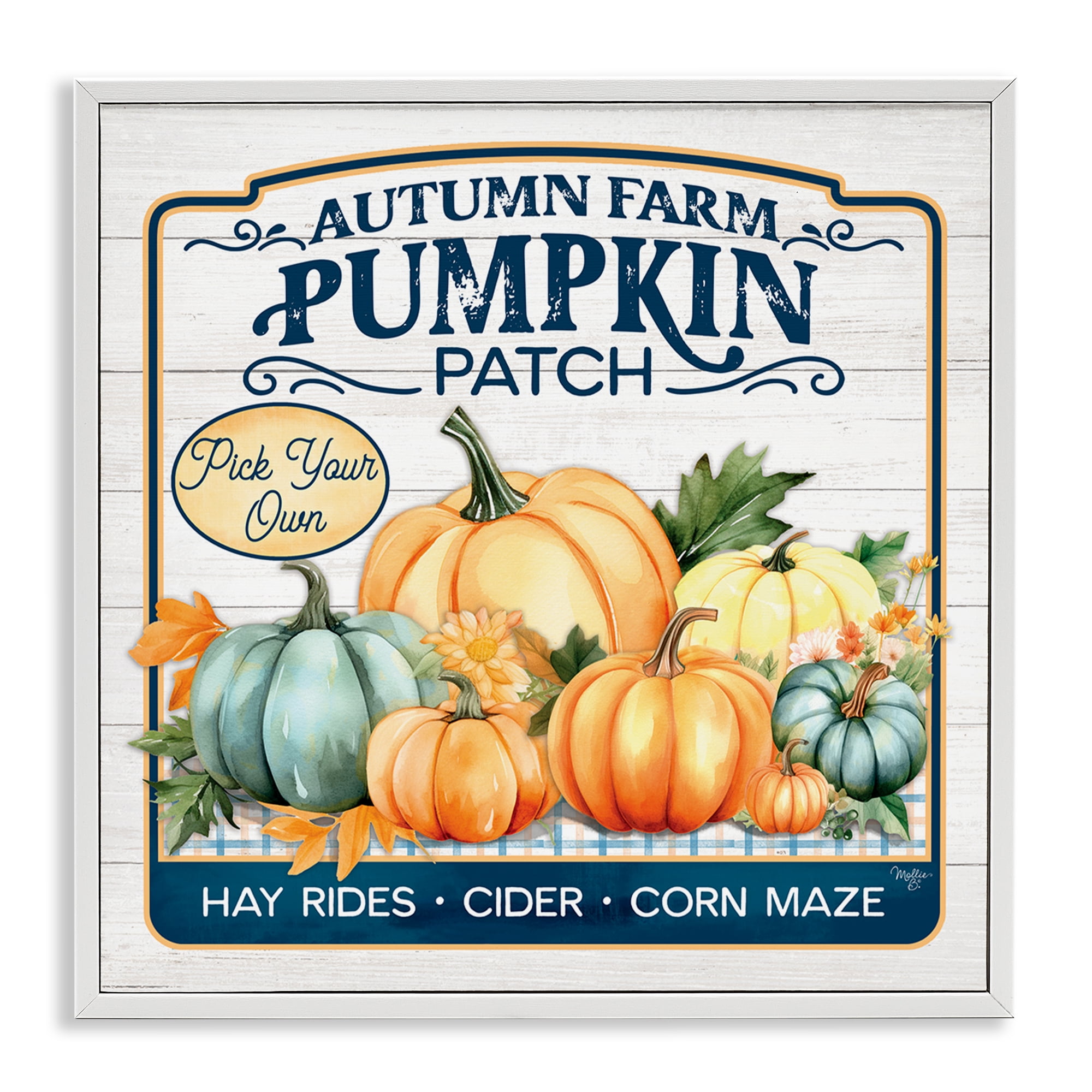 Stupell Industries Autumn Farm Pumpkin Patch Text & Numbers Painting White Framed Art Print Wall Art, 24 x 24