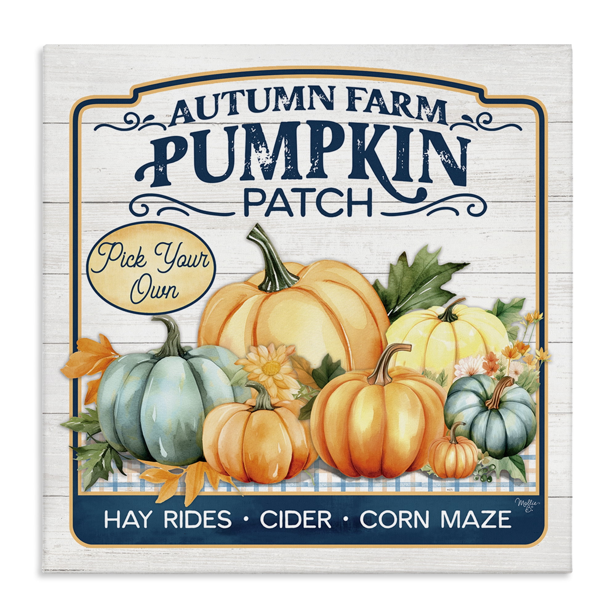 Stupell Industries Autumn Farm Pumpkin Patch Text & Numbers Painting Wrapped Canvas Art Print Wall Art, 24 x 24