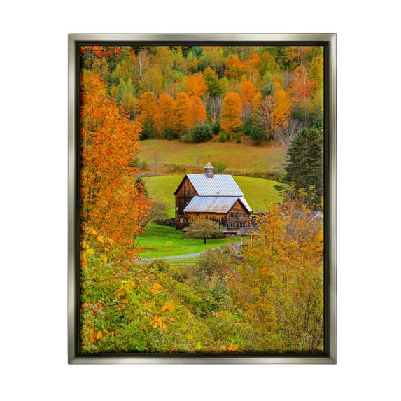 Stupell Industries Autumn Farmhouse Cabin Nature Photography Gray Floater Framed Art Print Wall Art, 17 x 21