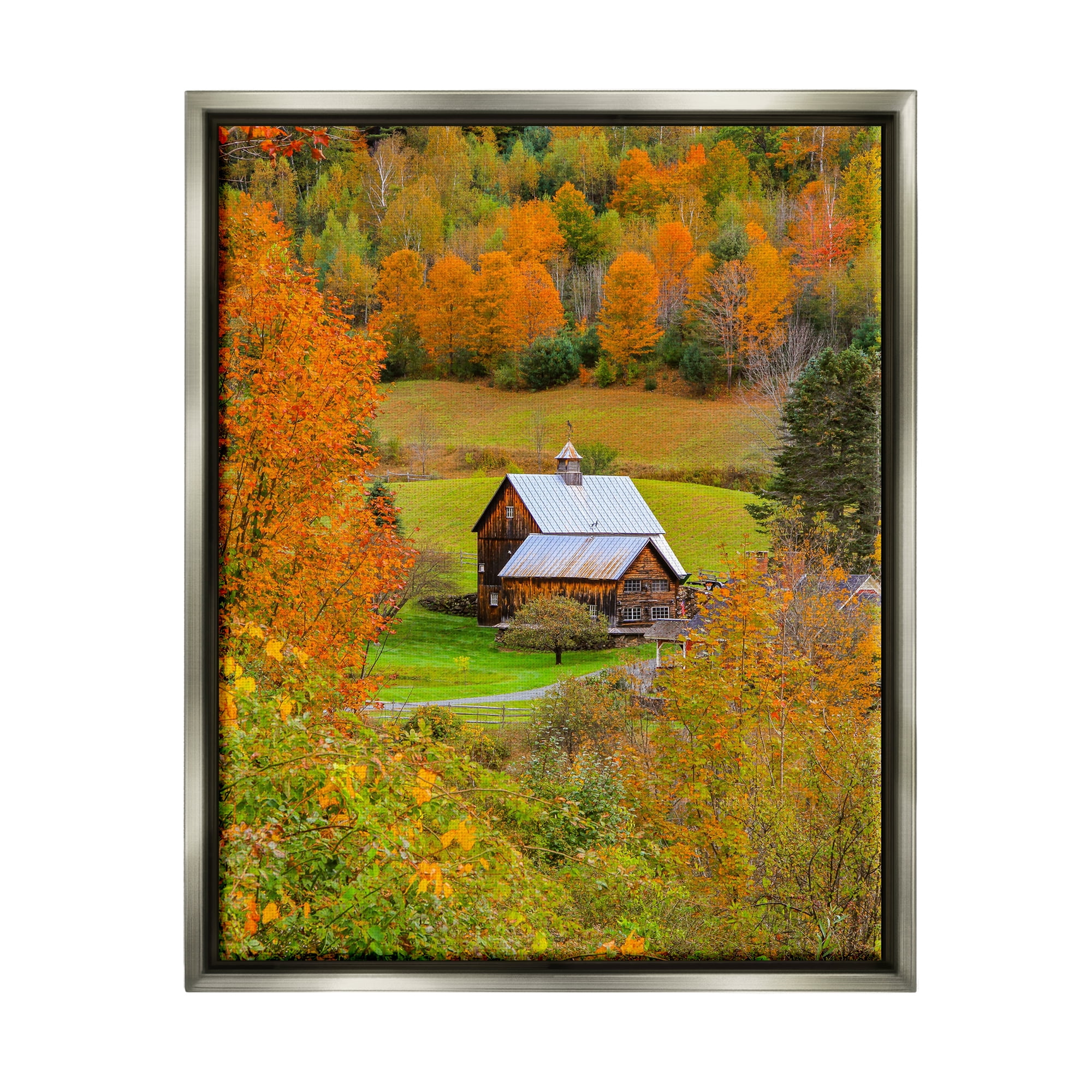 Stupell Industries Autumn Farmhouse Cabin Nature Photography Gray Floater Framed Art Print Wall Art, 25 x 31