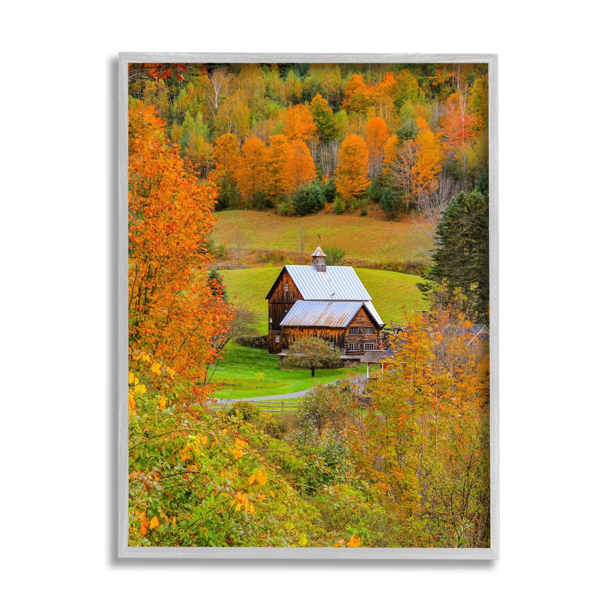 Stupell Industries Autumn Farmhouse Cabin Nature Photography Gray Framed Art Print Wall Art, 24 x 30