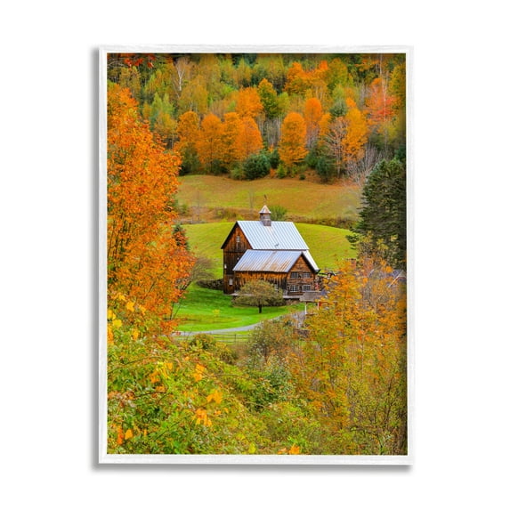 Stupell Industries Autumn Farmhouse Cabin Nature Photography White Framed Art Print Wall Art, 16 x 20
