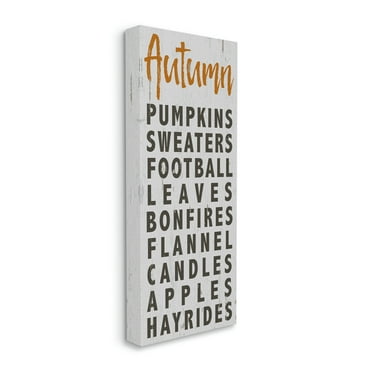 Stupell Industries Autumn Favorites List Charming Distressed Design Typography Painting Gallery Wrapped Canvas Art Print Wall Art, 10 x 24