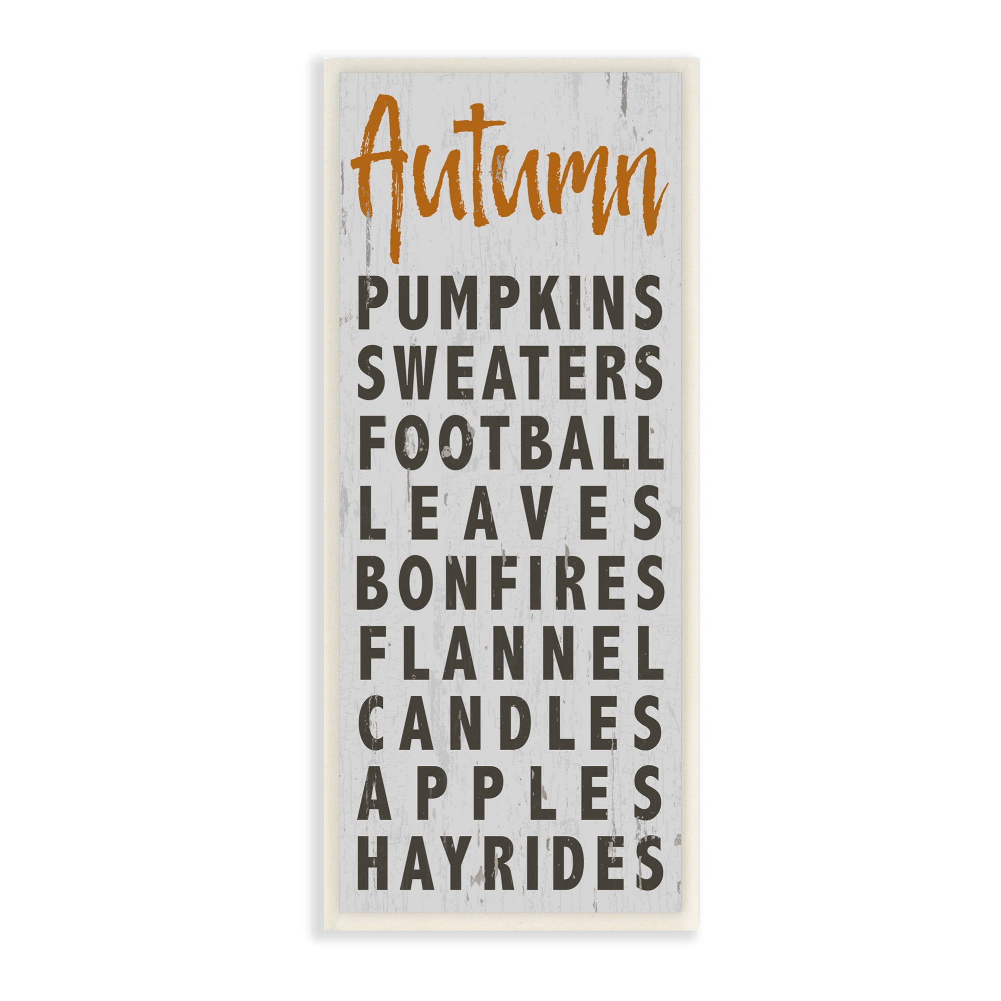 Stupell Industries Autumn Favorites List Charming Distressed Design Typography Painting Wall Plaque Art Print Wall Art, 7 x 17