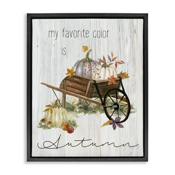 Stupell Industries Autumn Favorites Wagon Holiday Painting Black Floater Framed Canvas Art Prints Wall Art, 17 x 21