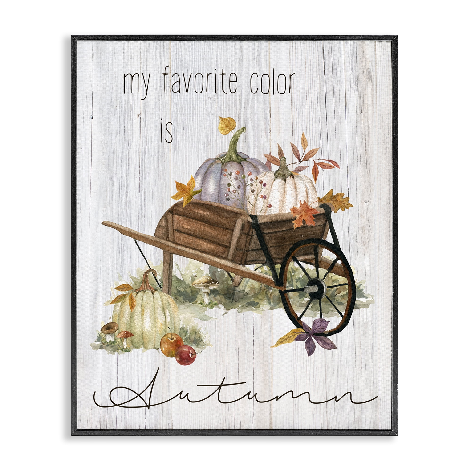 Stupell Industries Autumn Favorites Wagon Holiday Painting Black Framed Art Prints Wall Art, 11 x 14