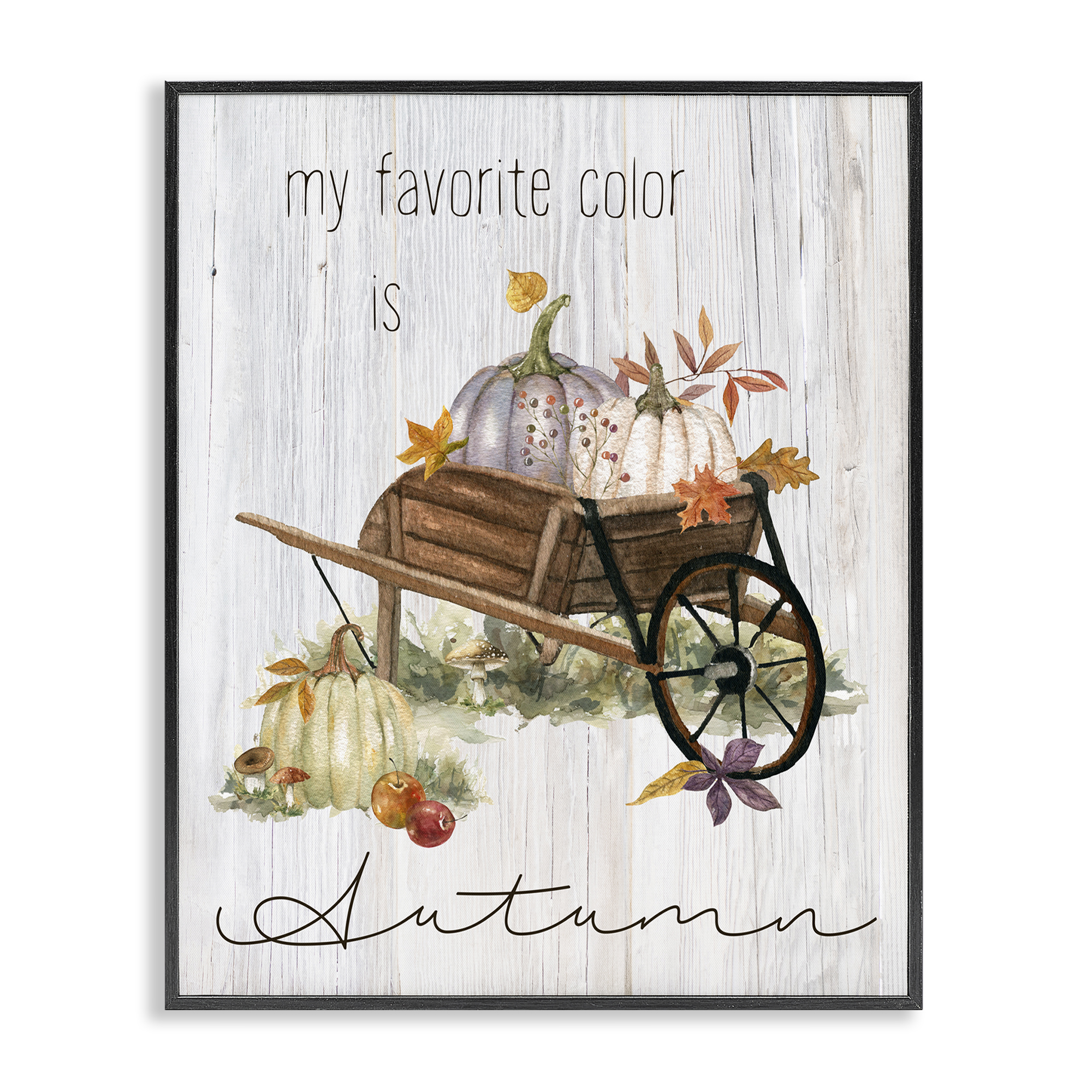 Stupell Industries Autumn Favorites Wagon Holiday Painting Black Framed Art Prints Wall Art, 24 x 30