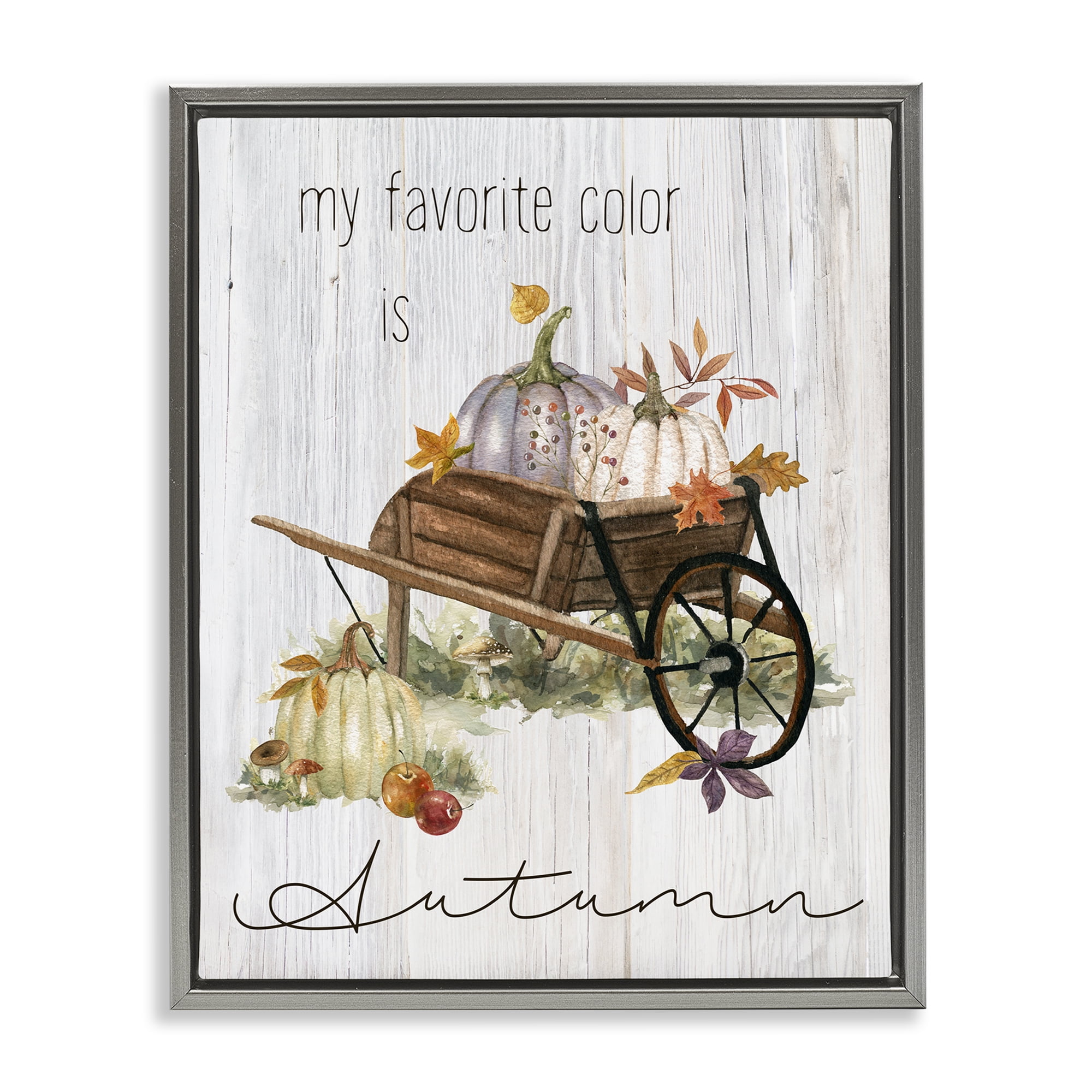 Stupell Industries Autumn Favorites Wagon Holiday Painting Gray Floater Framed Canvas Art Prints Wall Art, 17 x 21