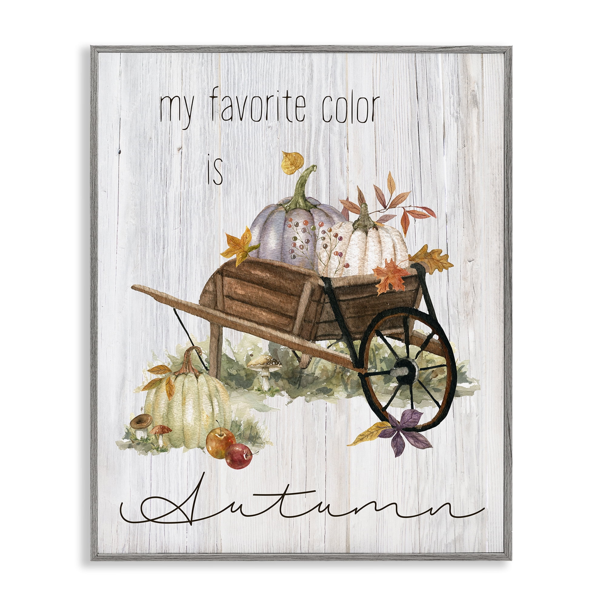 Stupell Industries Autumn Favorites Wagon Holiday Painting Gray Framed Art Prints Wall Art, 11 x 14