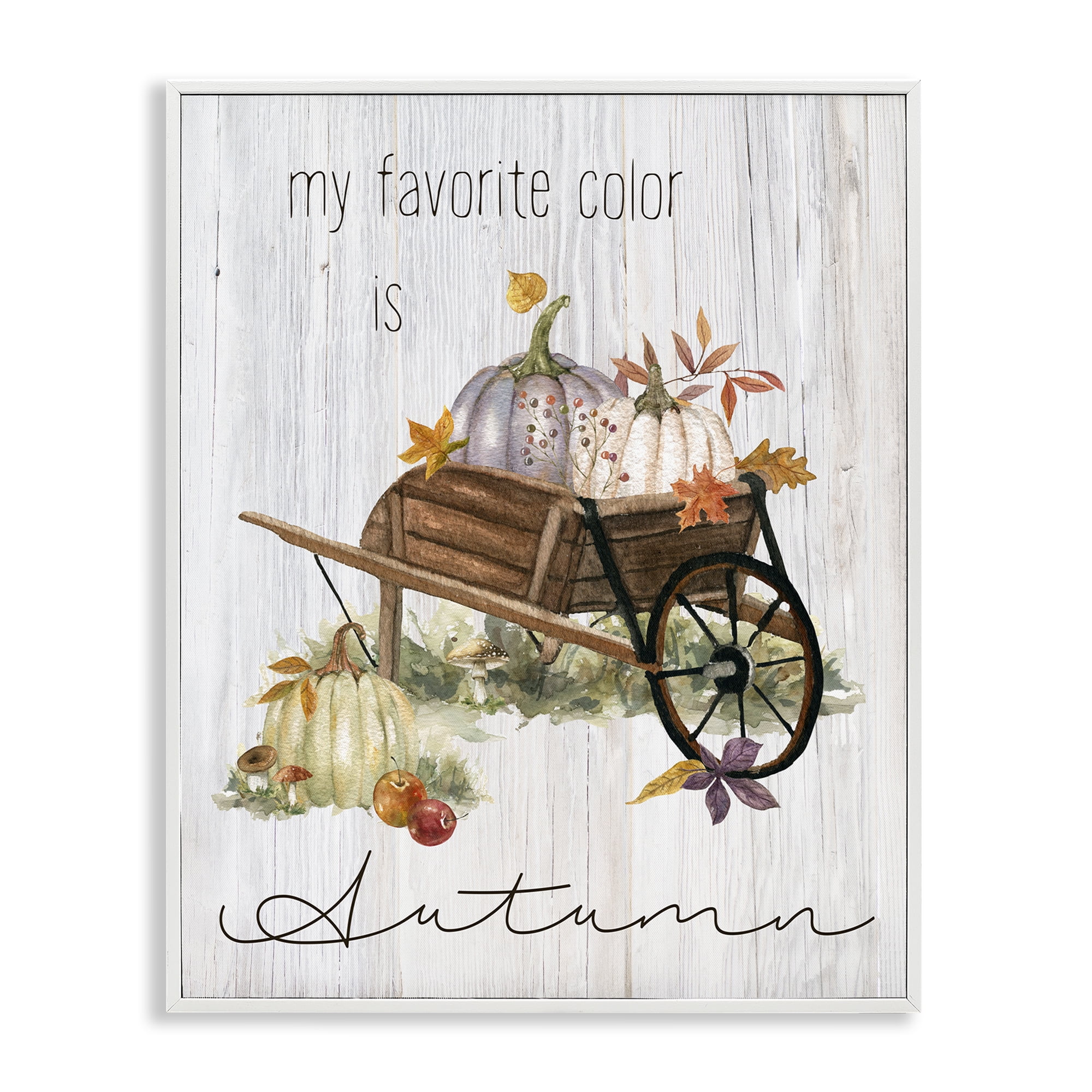 Stupell Industries Autumn Favorites Wagon Holiday Painting White Framed Art Prints Wall Art, 24 x 30