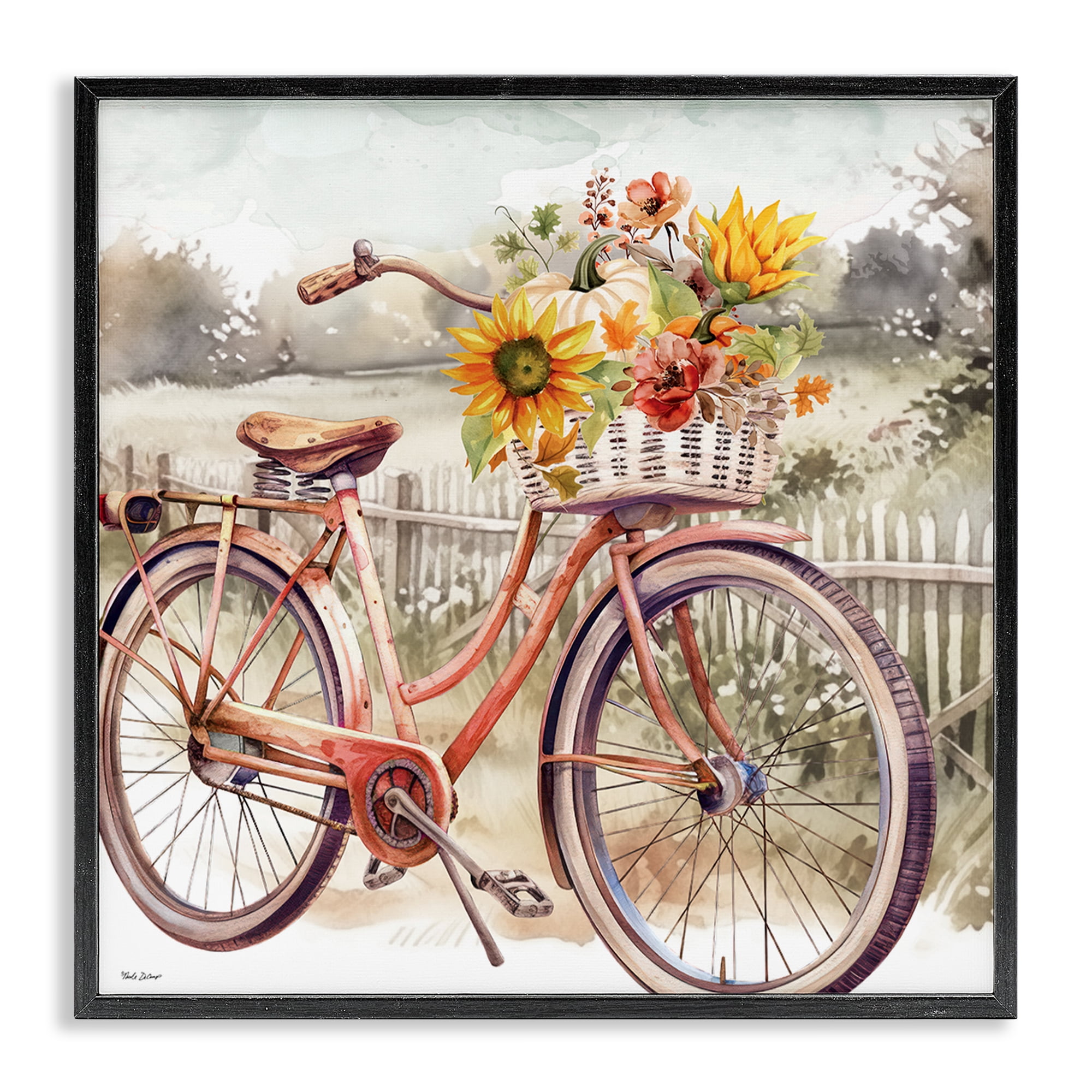 Stupell Industries Autumn Floral Bicycle Botanical & Floral Painting Black Framed Art Prints Wall Art, 17 x 17