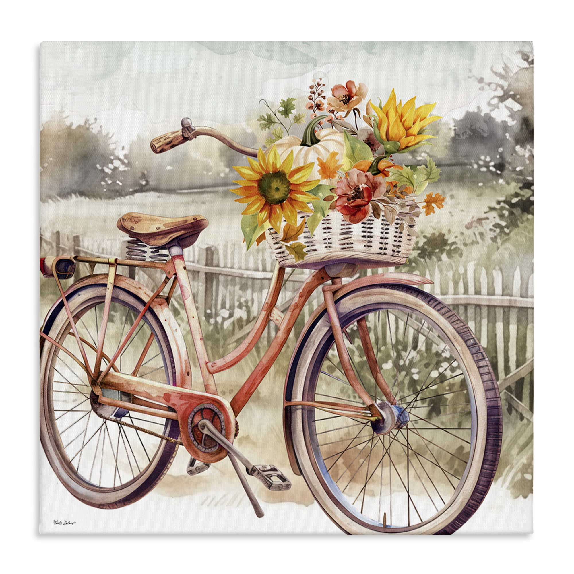 Stupell Industries Autumn Floral Bicycle Botanical & Floral Painting Gallery Wrapped Canvas Art Prints Wall Art, 36 x 36