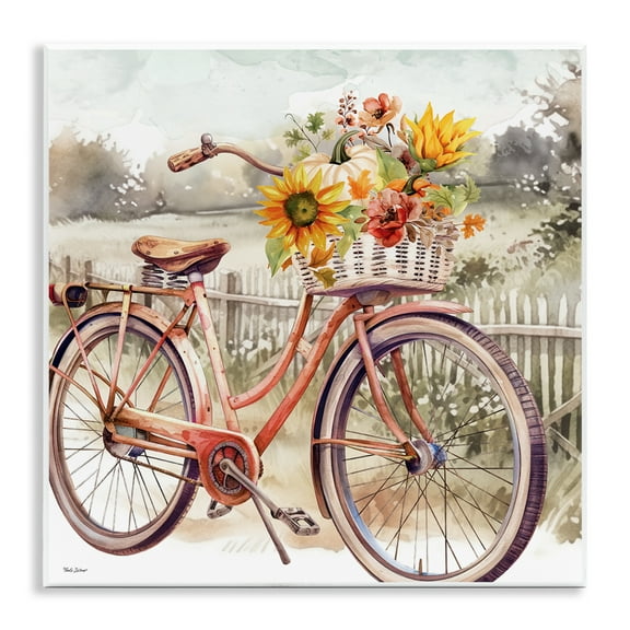 Stupell Industries Autumn Floral Bicycle Botanical & Floral Painting Unframed Art Prints Wall Art, 12 x 12