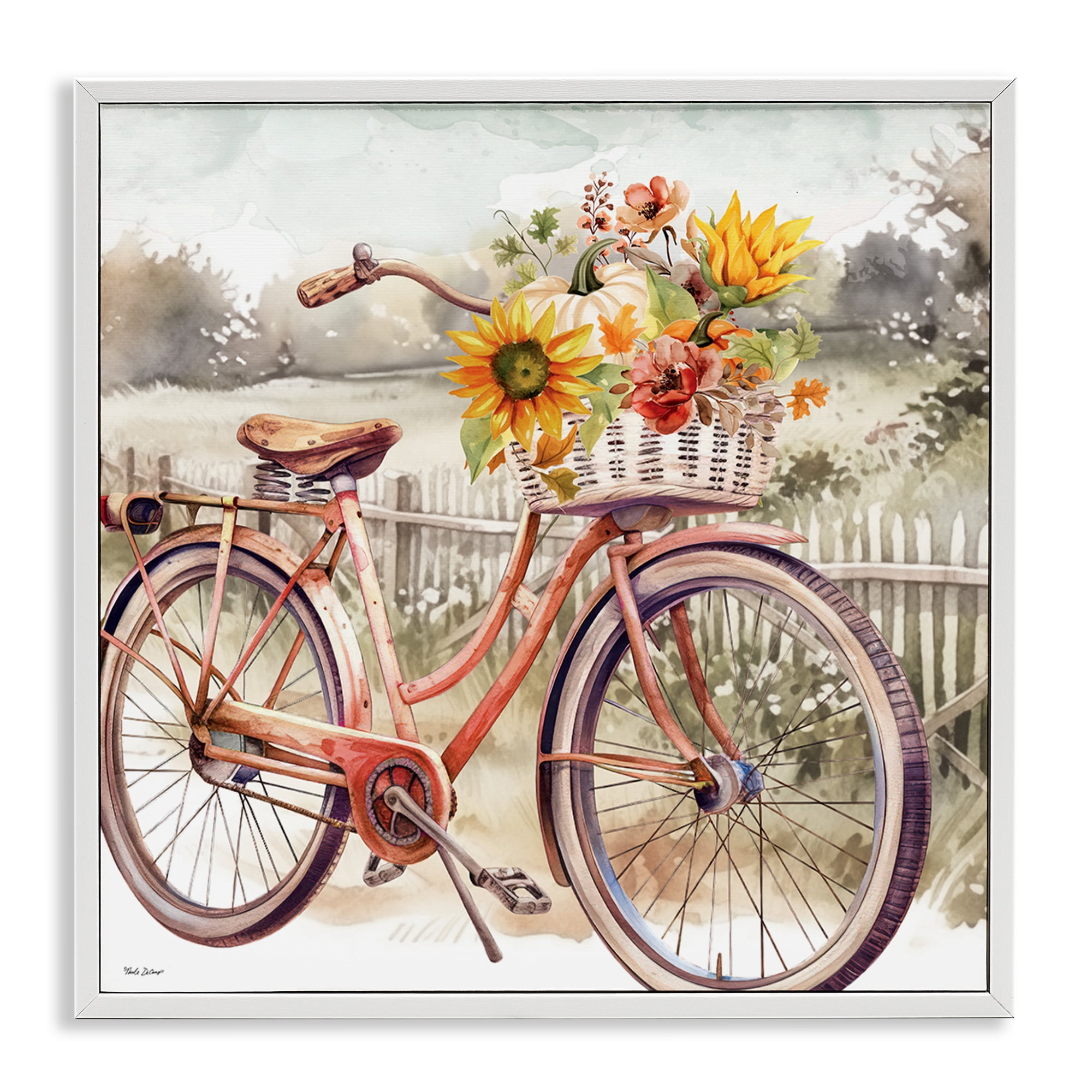 Stupell Industries Autumn Floral Bicycle Botanical & Floral Painting White Framed Art Prints Wall Art, 12 x 12