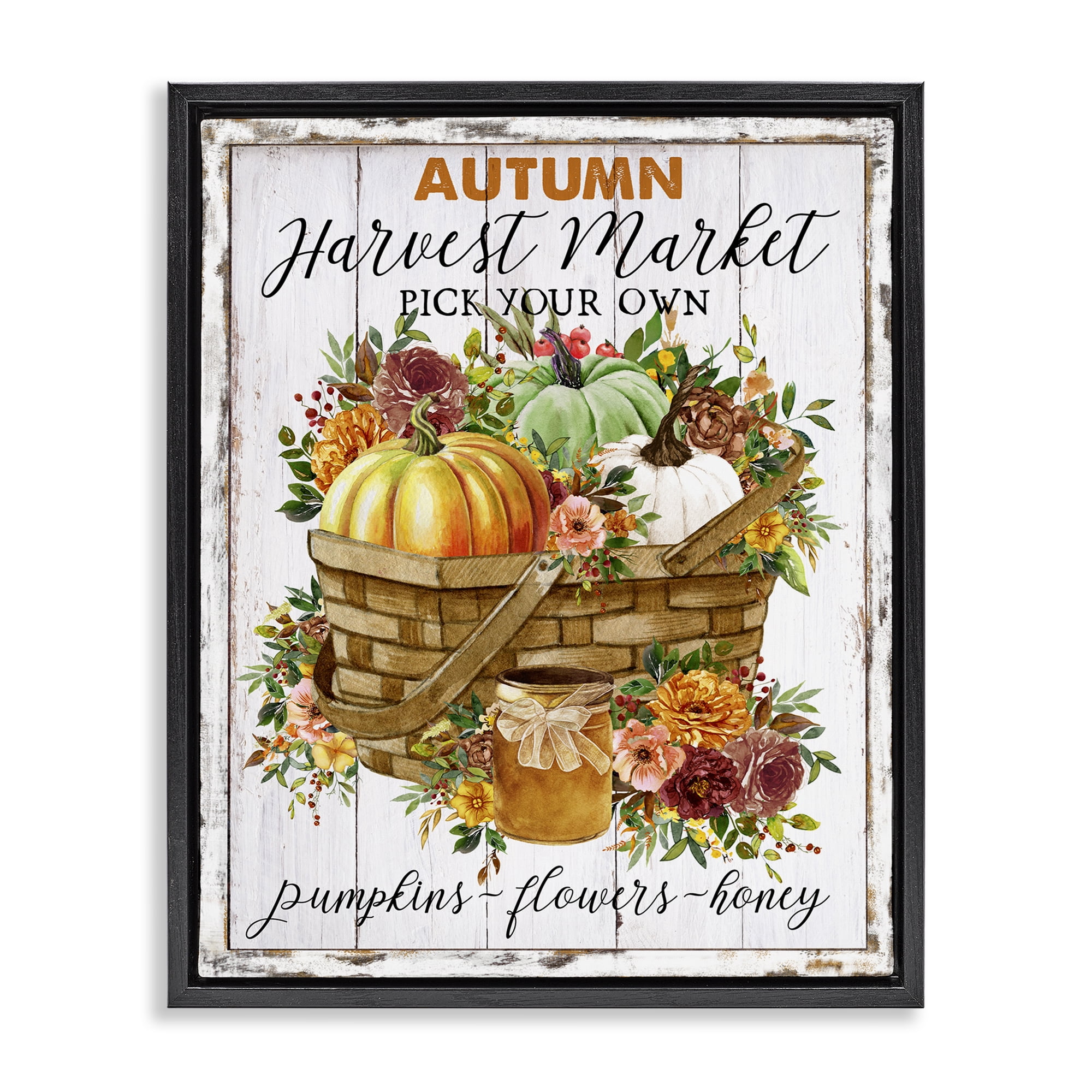 Stupell Industries Autumn Floral Market Holiday Painting Black Floater Framed Canvas Art Prints Wall Art, 25 x 31
