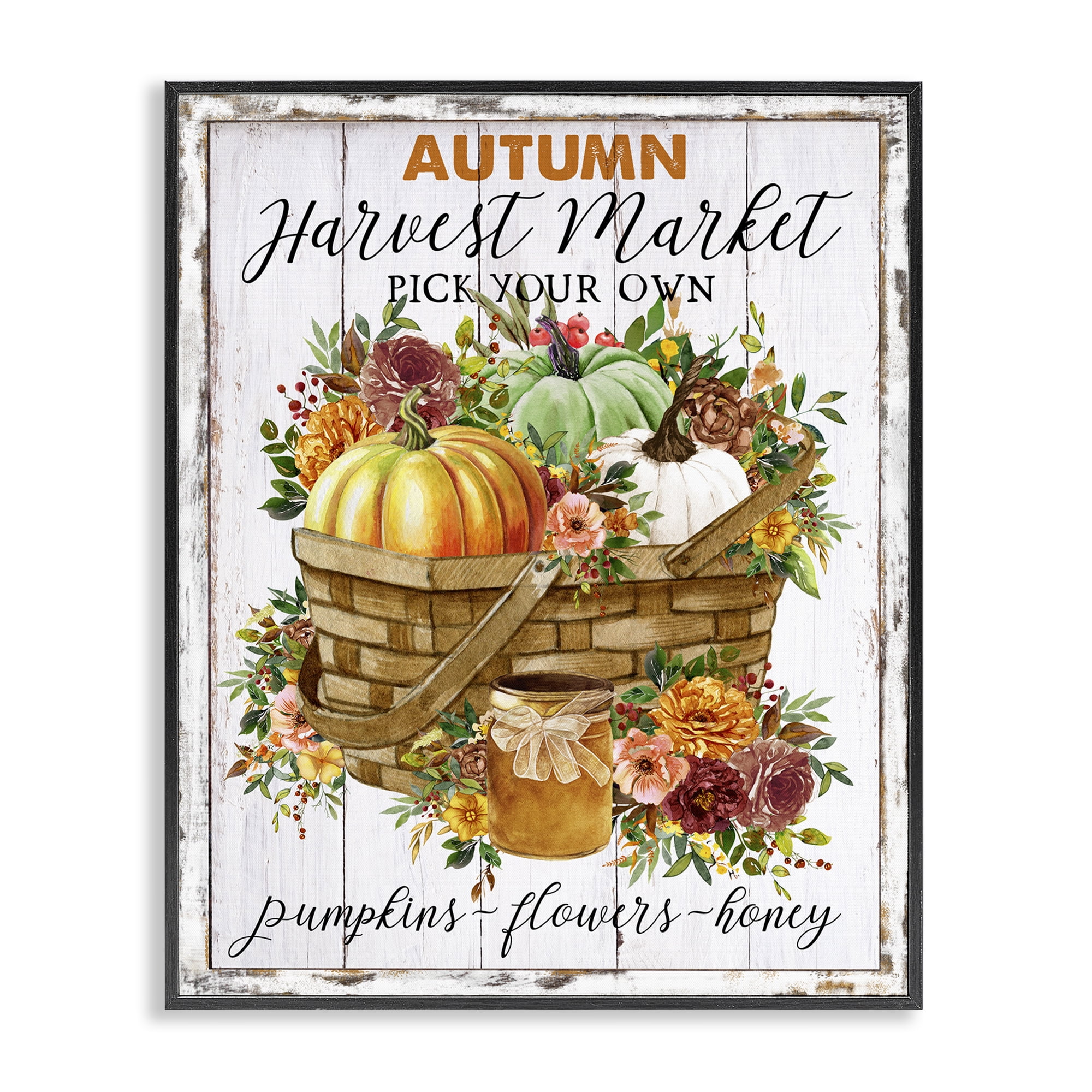 Stupell Industries Autumn Floral Market Holiday Painting Black Framed Art Prints Wall Art, 16 x 20