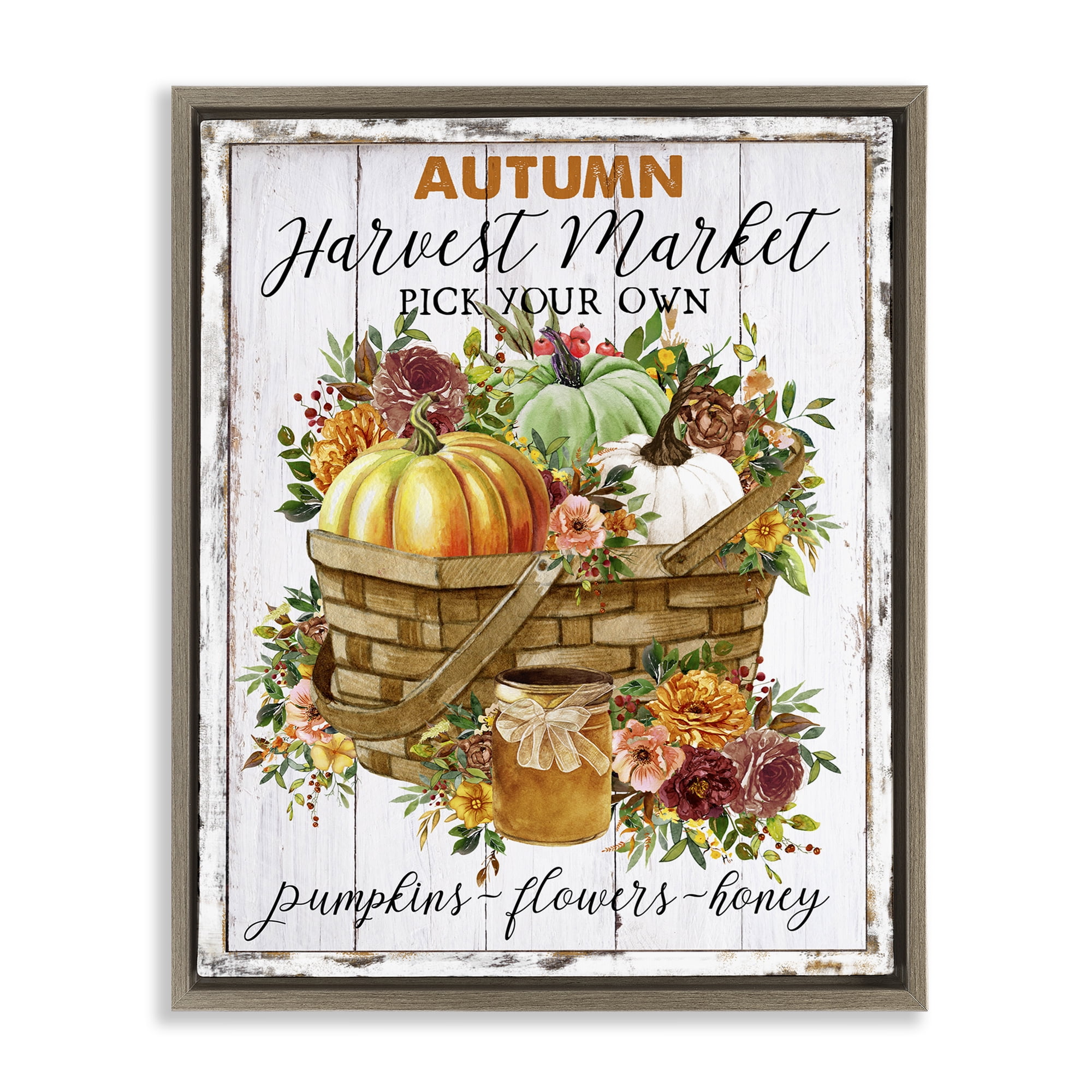 Stupell Industries Autumn Floral Market Holiday Painting Brown Floater Framed Canvas Art Prints Wall Art, 25 x 31